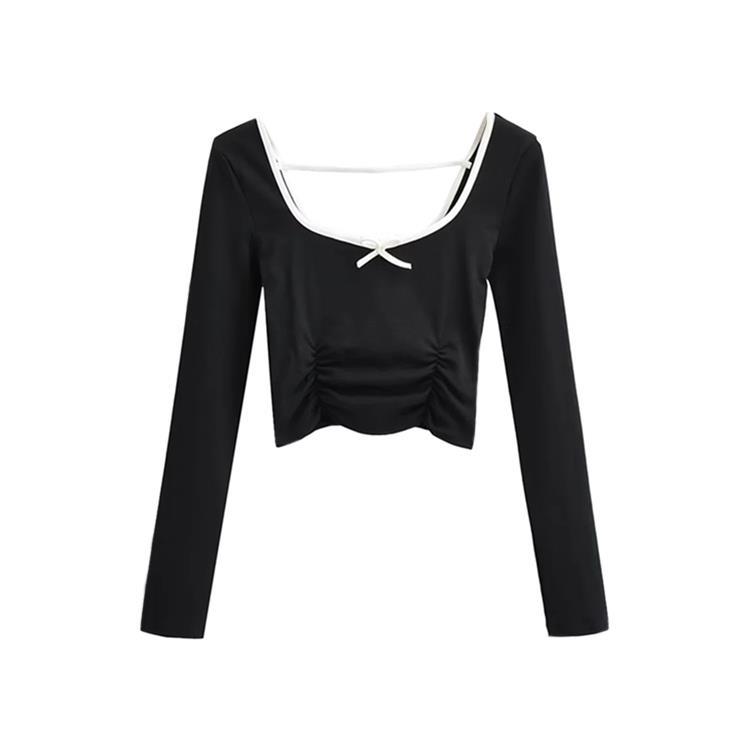 Sweet and Spicy Blue Square Collar Pleated Short Top with Spliced Letter Sports Pants - Trendy Dance Outfit for Girls Sweet and Spicy Blue Square Collar Pleated Short Top with Spliced Letter Sports Pants - Trendy Dance Outfit for Girls