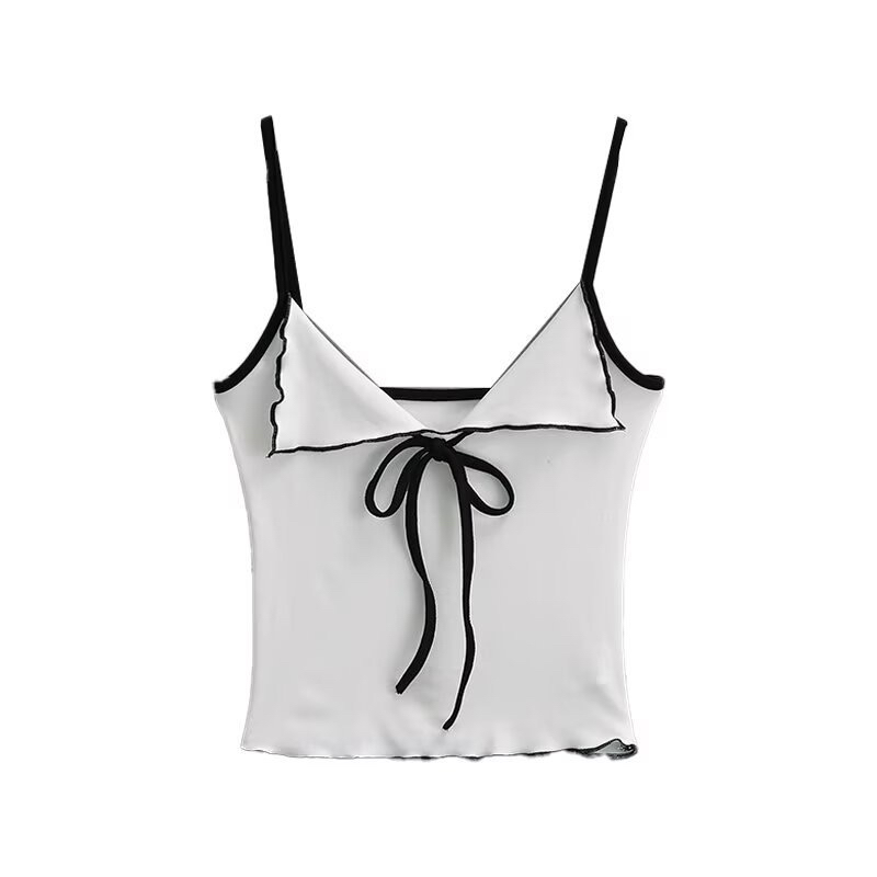 Sweet and Spicy Color-Block Bow Tie Camisole Jazz Dance Top for Women - Chic 90s Inspired Dance Outfit