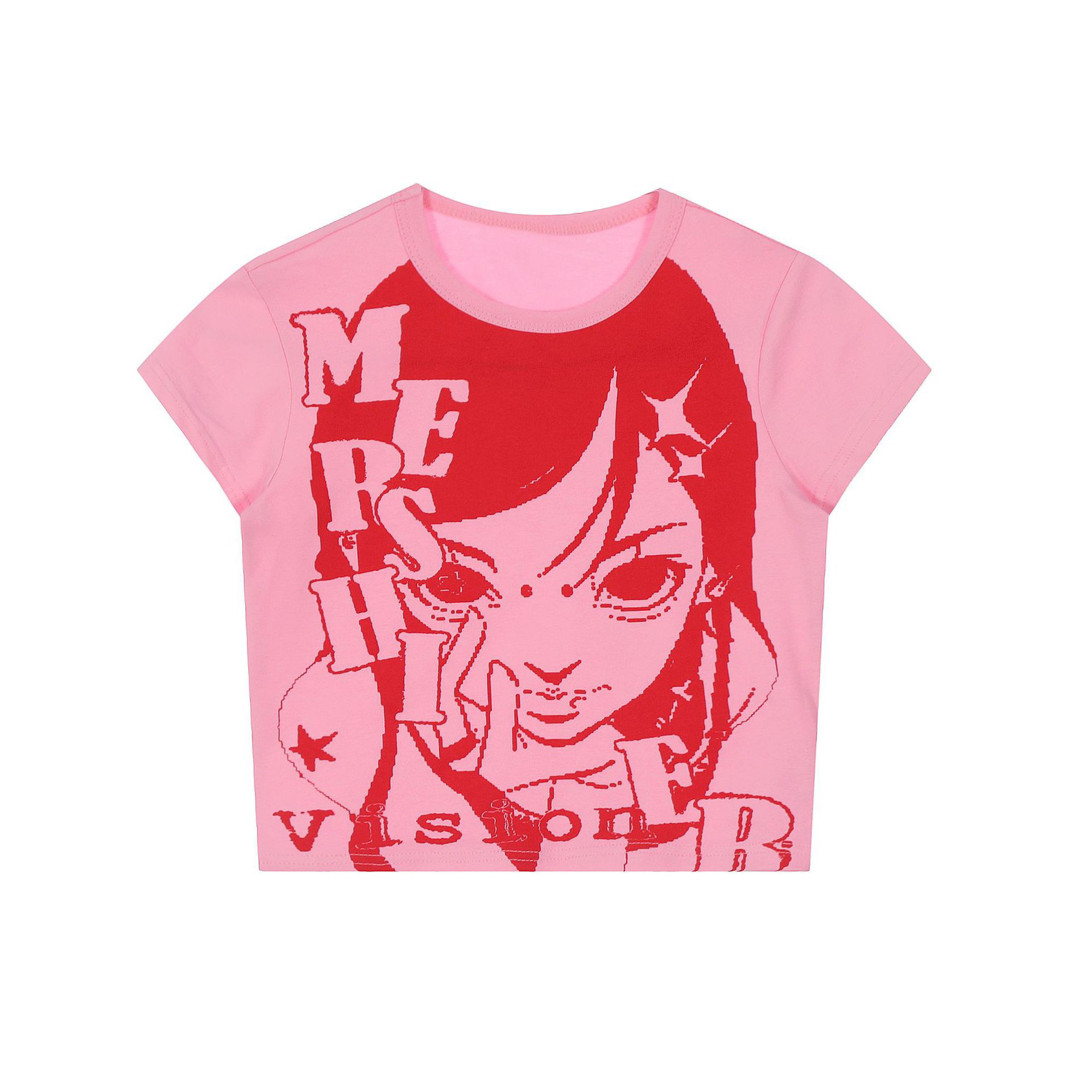 Sweet and Spicy Girl Dance Outfit - Jazz Pink Printed Crop Top with Dark Blue Side Stripe Jeans - Y2K Style Sweet and Spicy Girl Dance Outfit - Jazz Pink Printed Crop Top with Dark Blue Side Stripe Jeans - Y2K Style