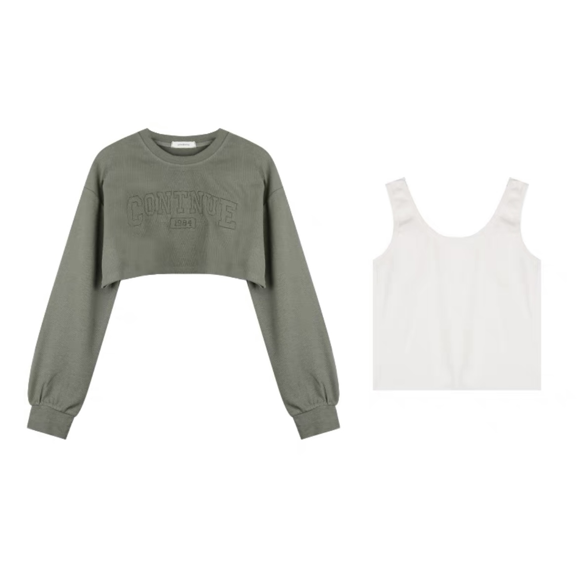 Sweet and Spicy Jazz Top American Style Green Short Sweatshirt Two-Piece Set with Women's Camisole Inner Layer