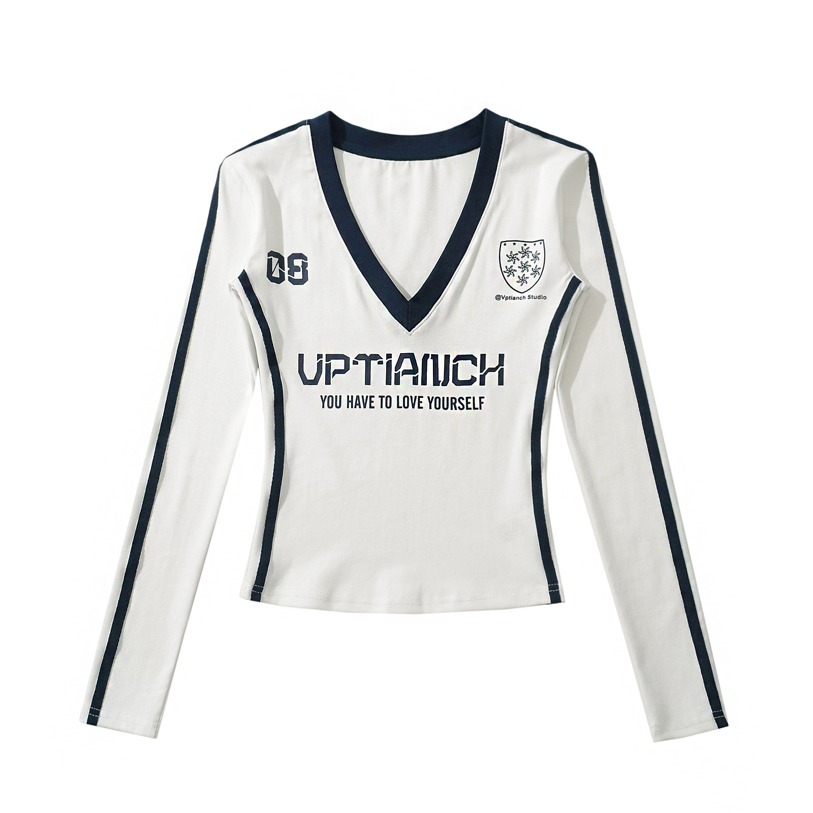 Sweet and Spicy Pink V-Neck Long Sleeve Color-Block T-Shirt for Women - Tight Fit Sports Jersey for Jazz Dance Sweet and Spicy Pink V-Neck Long Sleeve Color-Block T-Shirt for Women - Tight Fit Sports Jersey for Jazz Dance