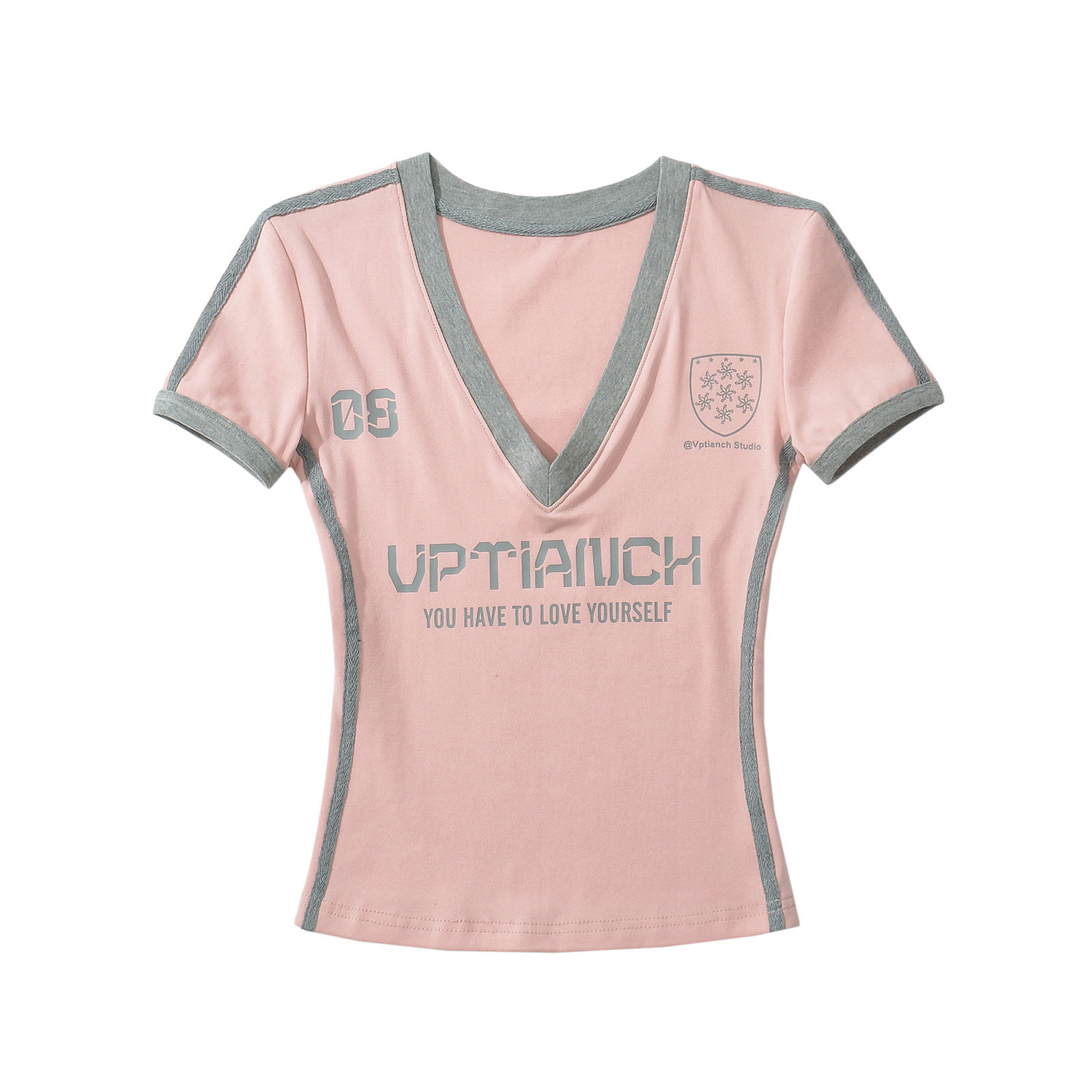 Sweet and Spicy Pink V-Neck Long Sleeve Color-Block T-Shirt for Women - Tight Fit Sports Jersey for Jazz Dance Sweet and Spicy Pink V-Neck Long Sleeve Color-Block T-Shirt for Women - Tight Fit Sports Jersey for Jazz Dance