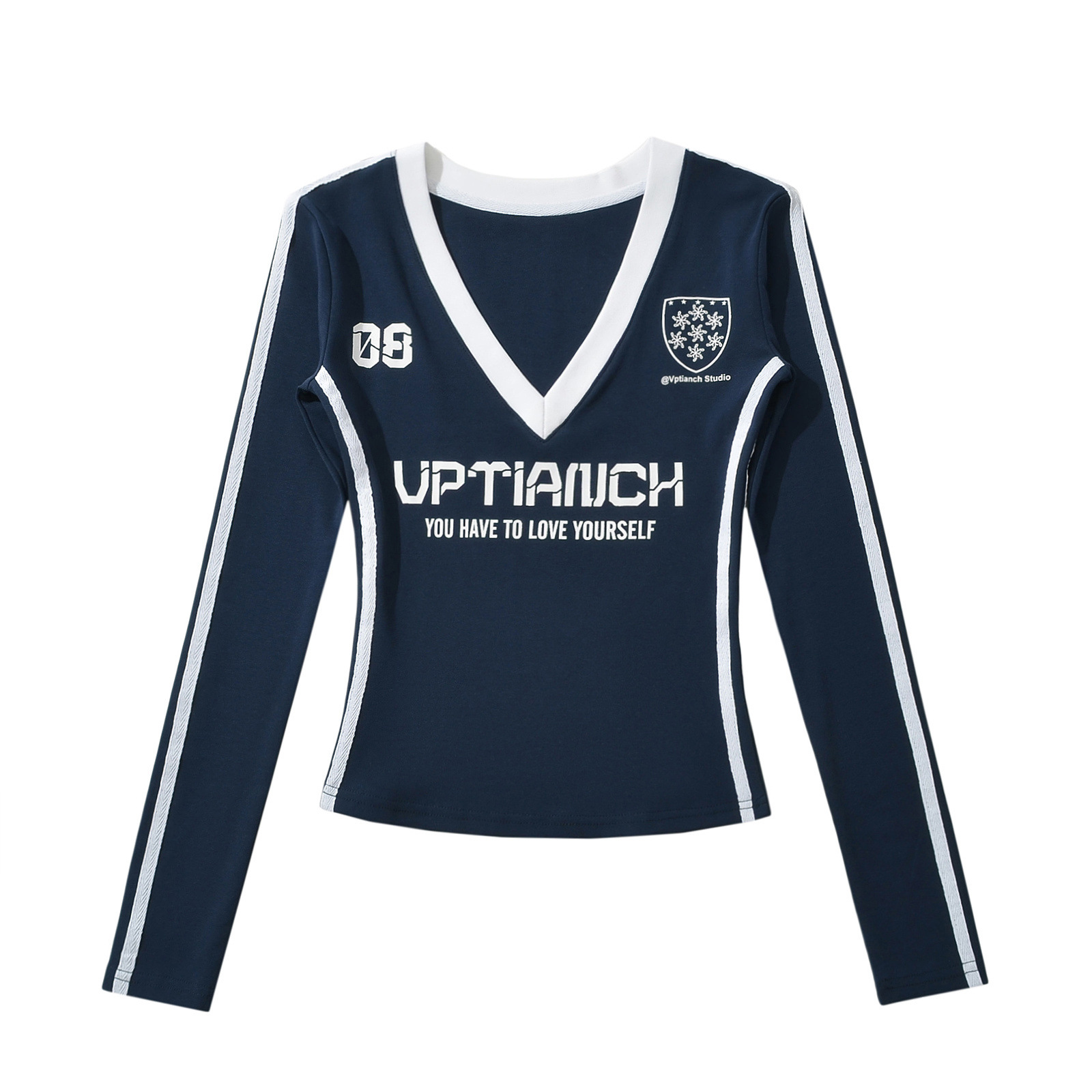 Sweet and Spicy Pink V-Neck Long Sleeve Color-Block T-Shirt for Women - Tight Fit Sports Jersey for Jazz Dance Sweet and Spicy Pink V-Neck Long Sleeve Color-Block T-Shirt for Women - Tight Fit Sports Jersey for Jazz Dance