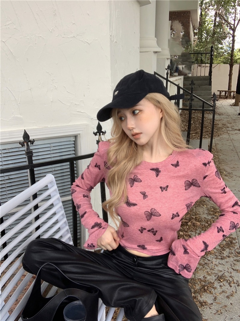 Sweet and Spicy Printed Slim-Fit Sheer T-Shirt for Women - Cropped Top for Jazz Dancing, Music Festivals, Y2K Style