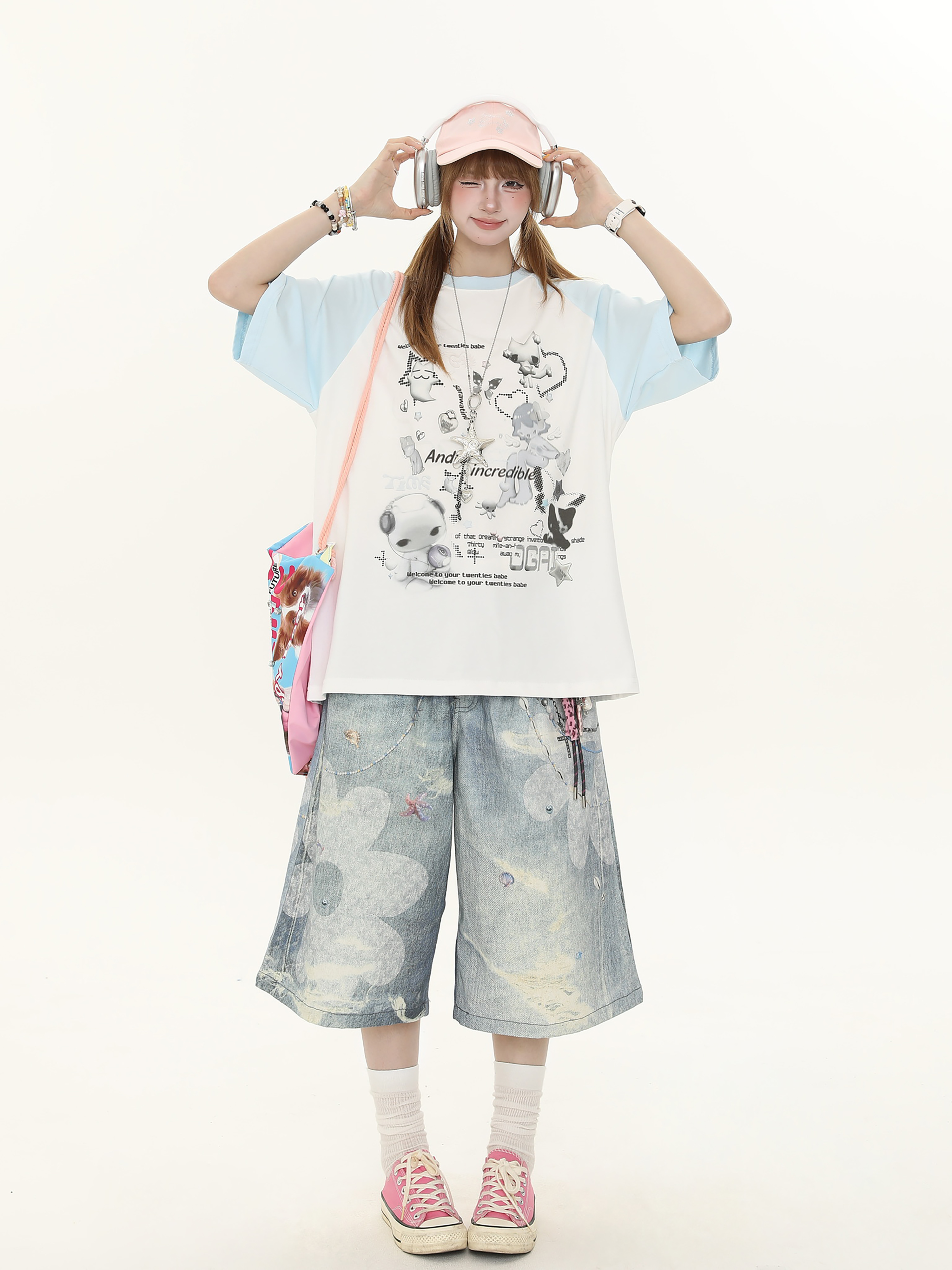 Sweet Cartoon Design Short Sleeve T-Shirt for Women - Summer Loose Fit Casual Top Sweet Cartoon Design Short Sleeve T-Shirt for Women - Summer Loose Fit Casual Top