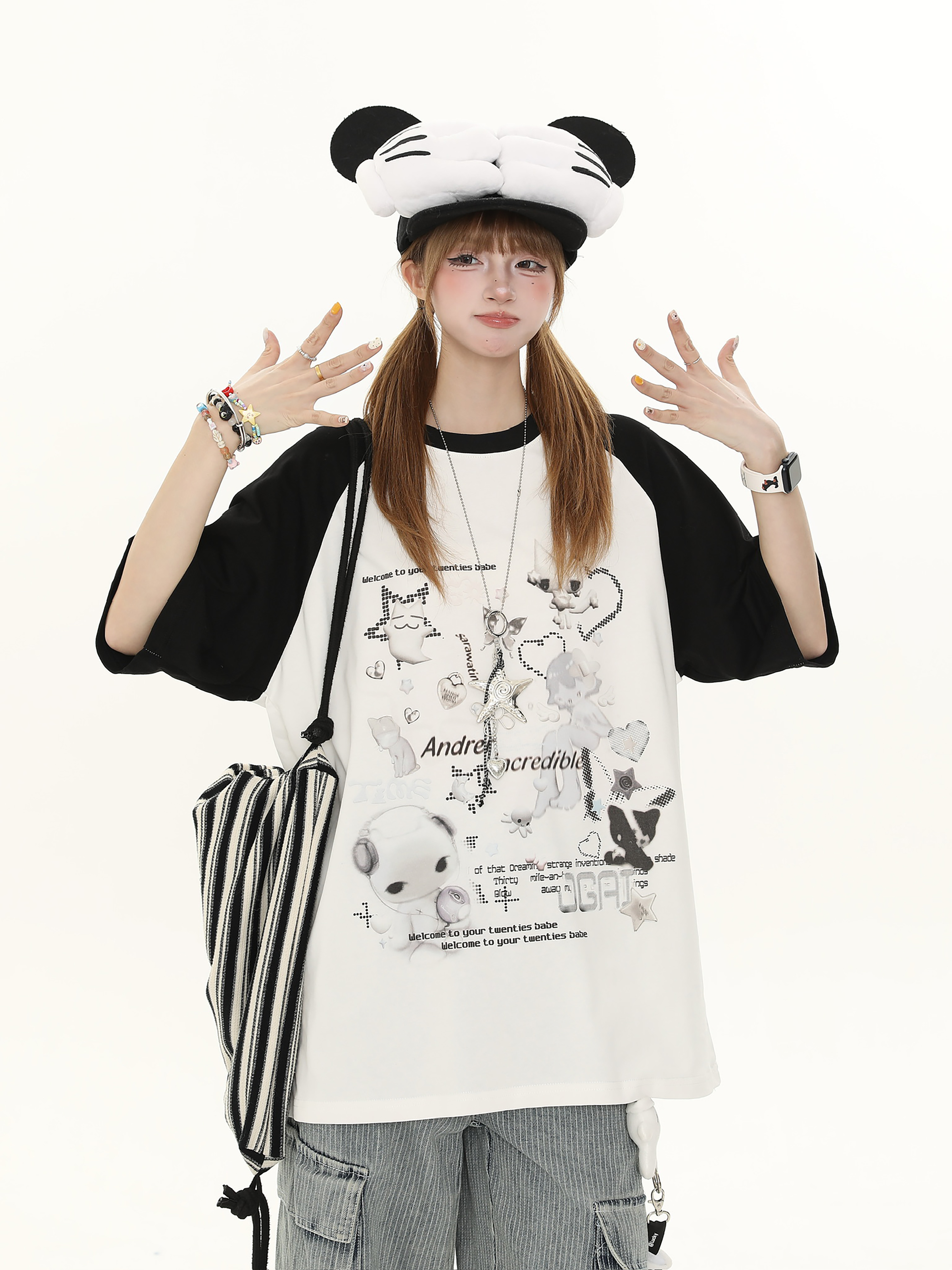 Sweet Cartoon Design Short Sleeve T-Shirt for Women - Summer Loose Fit Casual Top Sweet Cartoon Design Short Sleeve T-Shirt for Women - Summer Loose Fit Casual Top