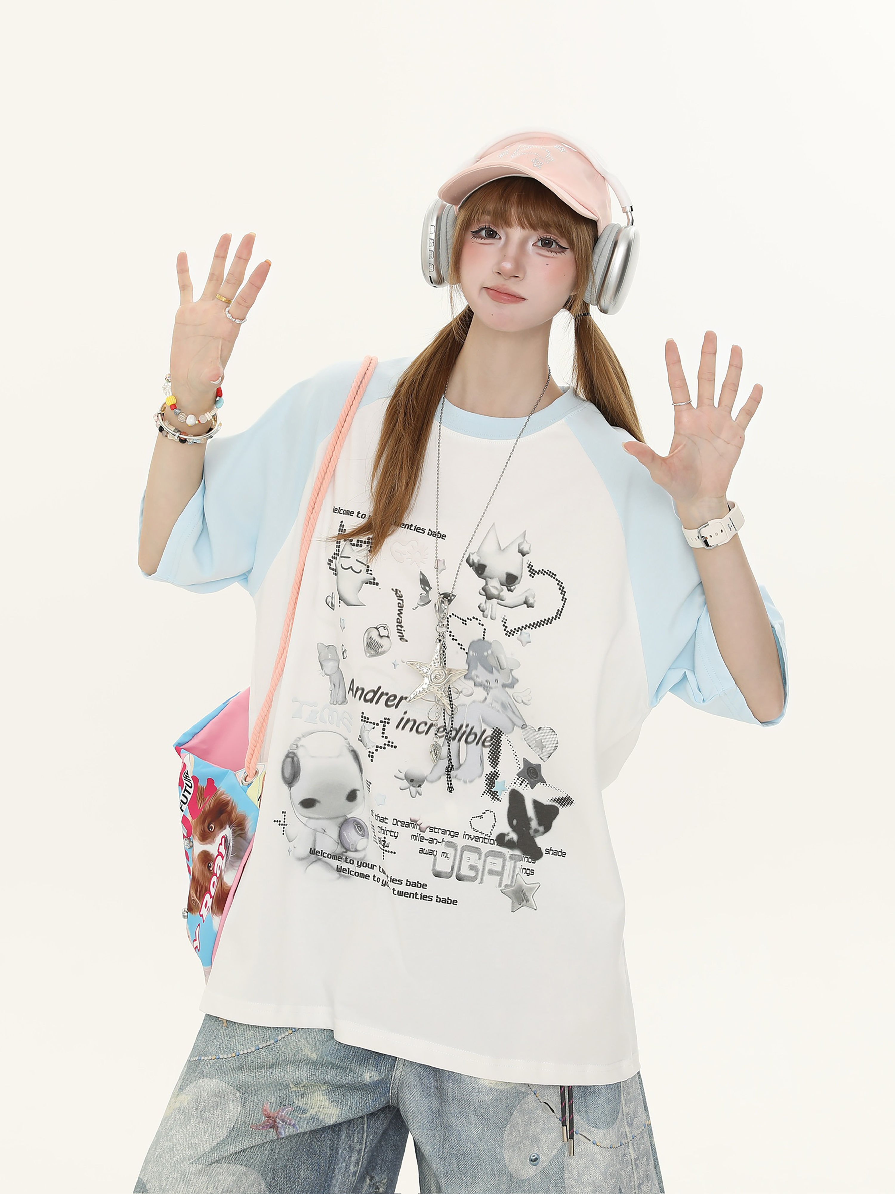 Sweet Cartoon Design Short Sleeve T-Shirt for Women - Summer Loose Fit Casual Top Sweet Cartoon Design Short Sleeve T-Shirt for Women - Summer Loose Fit Casual Top