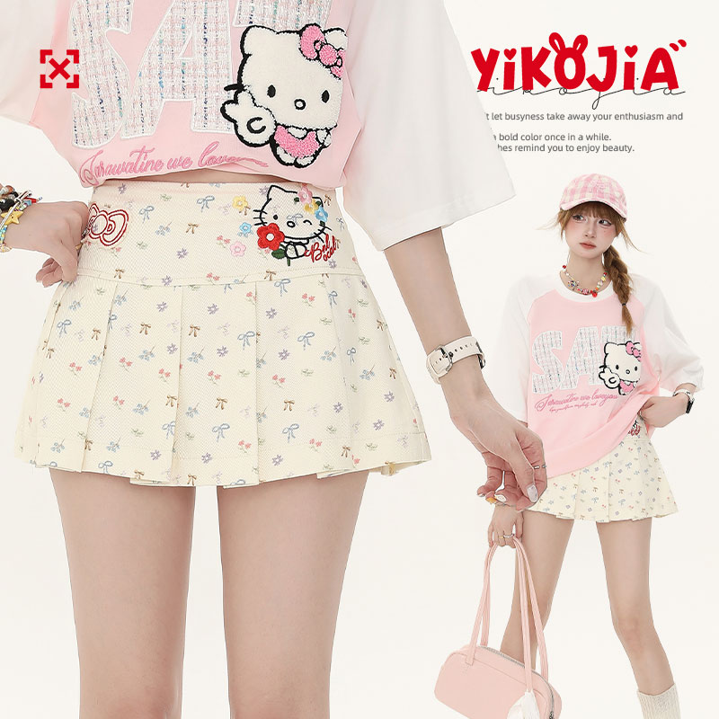 Sweet Floral High Waist Pleated A-Line Skirt for Women - Summer Slim Fit Puff Skirt, Perfect for Y2K and Casual Outfits