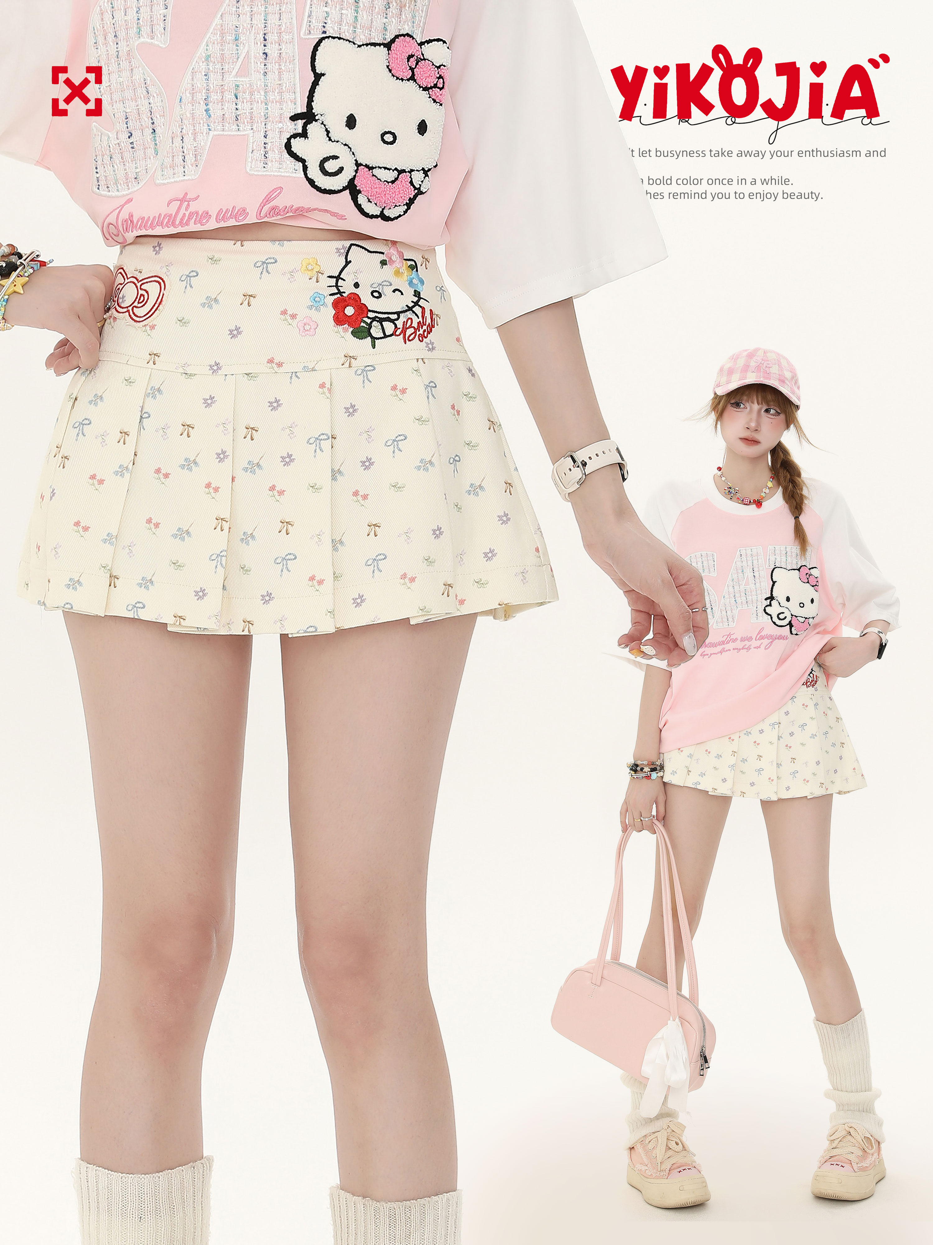 Sweet Floral High Waist Pleated A-Line Skirt for Women - Summer Slim Fit Puff Skirt, Perfect for Y2K and Casual Outfits