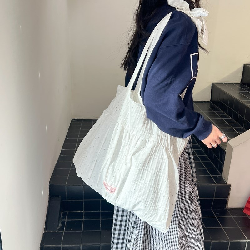 Sweet Girl Ruffled Canvas Tote Bag for Women - 2025 Fairy Style Large Capacity Student Bag, Lazy Aesthetic Design