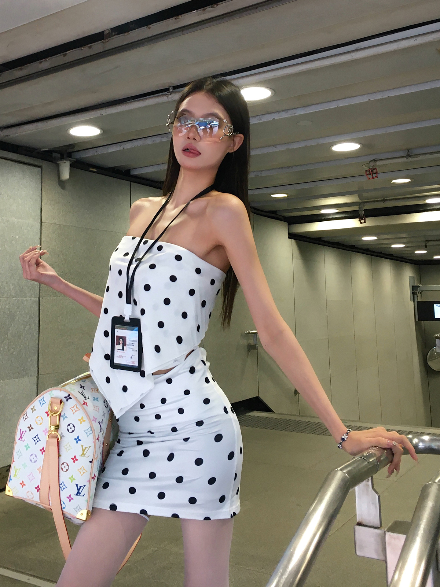 Sweet Off-Shoulder Sleeveless Two-Way Slim Fit Polka Dot Print Scarf Top for Hot Girls - Trendy Y2K Style