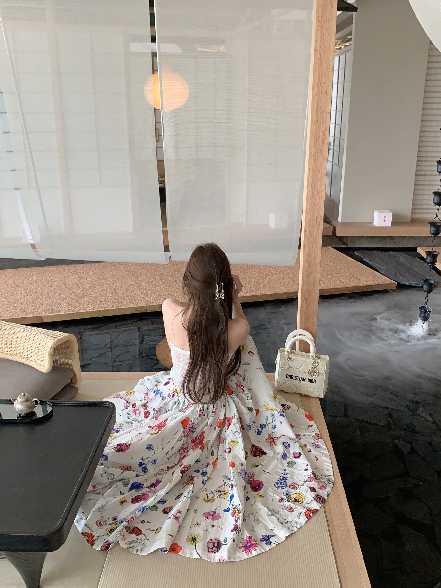 Sweet Romantic Floral Garden Printed Satin Flared Maxi Dress - Strapless Long Dress for 90s Y2K Style Sweet Romantic Floral Garden Printed Satin Flared Maxi Dress - Strapless Long Dress for 90s Y2K Style