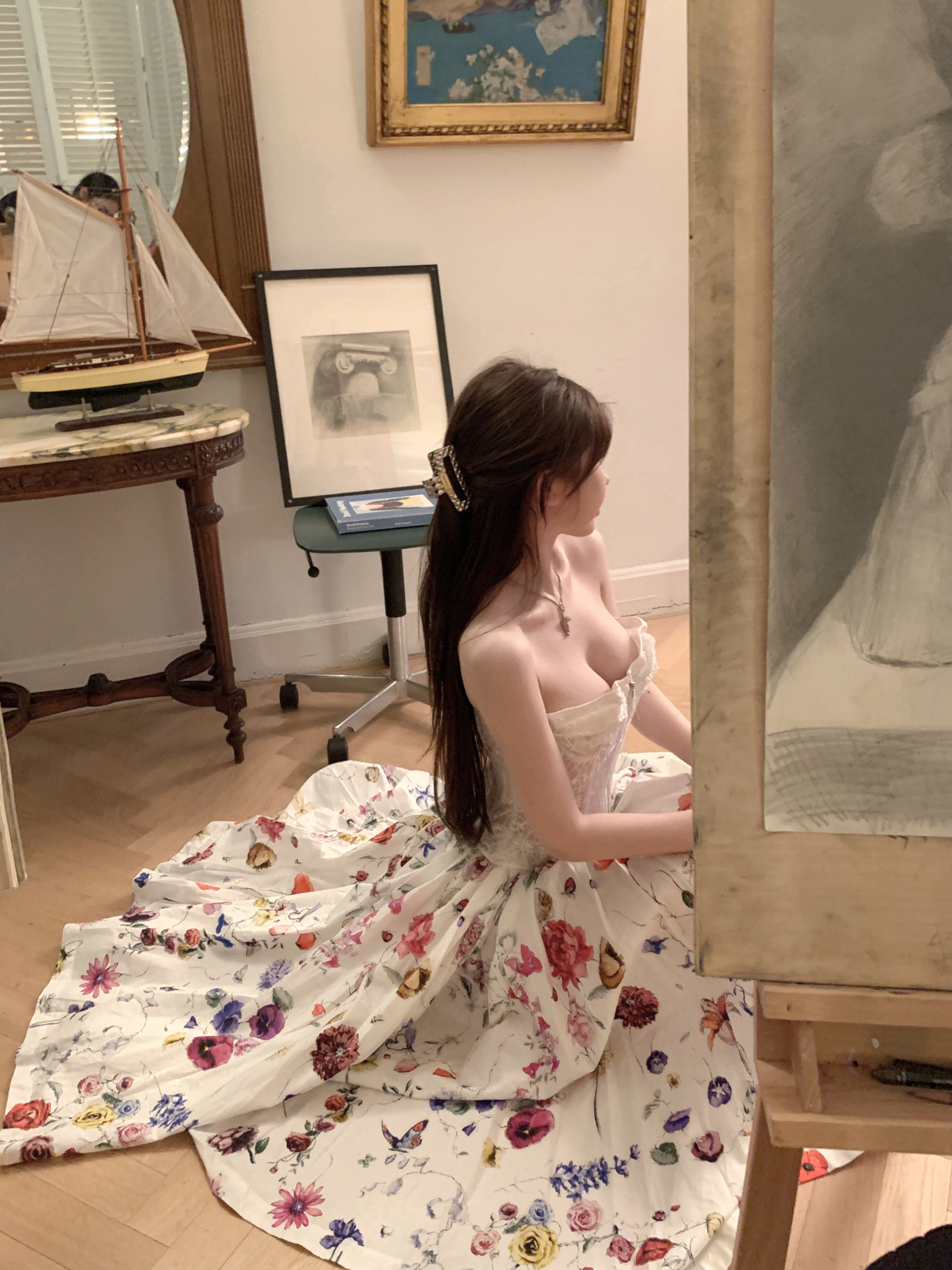 Sweet Romantic Floral Garden Printed Satin Flared Maxi Dress - Strapless Long Dress for 90s Y2K Style Sweet Romantic Floral Garden Printed Satin Flared Maxi Dress - Strapless Long Dress for 90s Y2K Style