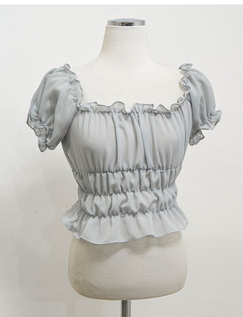 Sweet Shrimp Pink Puff Sleeve Off-Shoulder Ruched Fitted T-Shirt Women's Chiffon Top - Korean Style Fashion Sweet Shrimp Pink Puff Sleeve Off-Shoulder Ruched Fitted T-Shirt Women's Chiffon Top - Korean Style Fashion