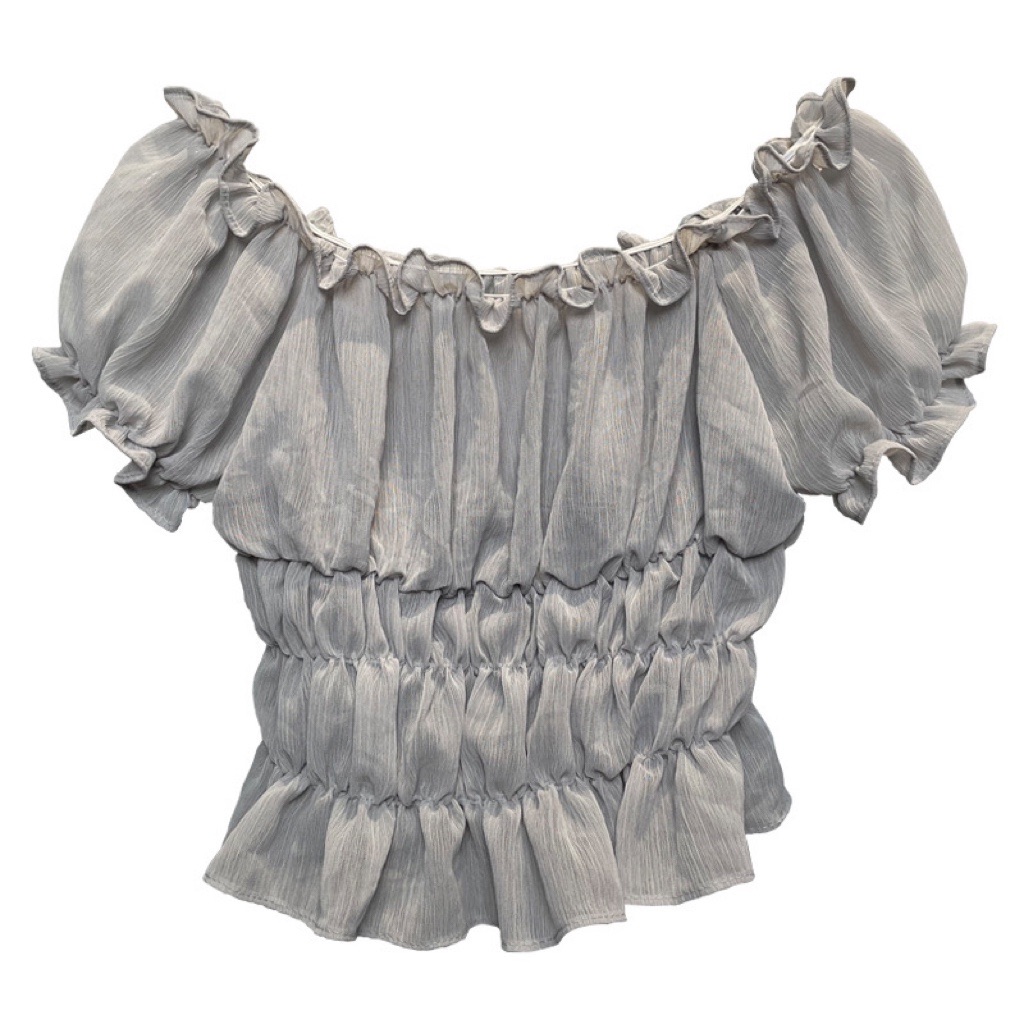 Sweet Shrimp Pink Puff Sleeve Off-Shoulder Ruched Fitted T-Shirt Women's Chiffon Top - Korean Style Fashion Sweet Shrimp Pink Puff Sleeve Off-Shoulder Ruched Fitted T-Shirt Women's Chiffon Top - Korean Style Fashion