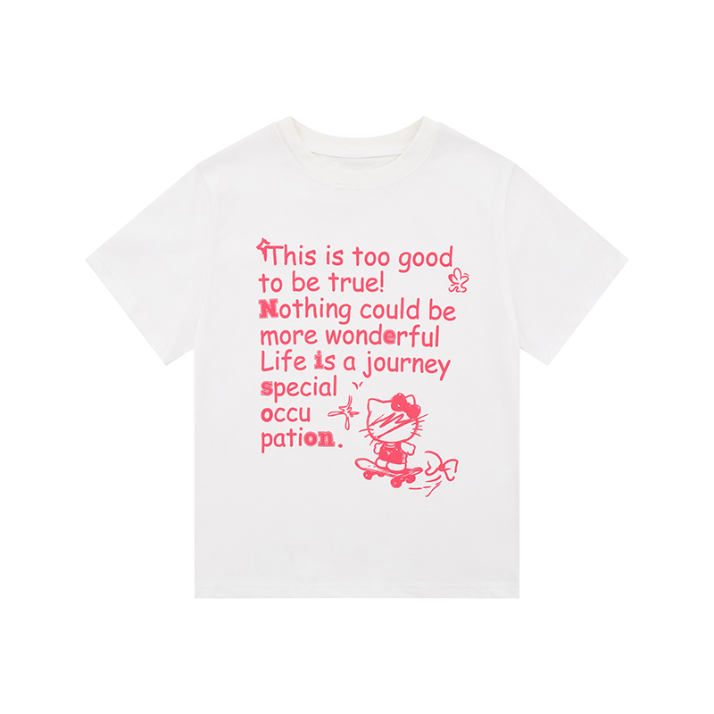 Sweet Wind Kitty Letter Print Short Sleeve T-Shirt for Women - Summer Loose Slimming Versatile Top in Y2K Style