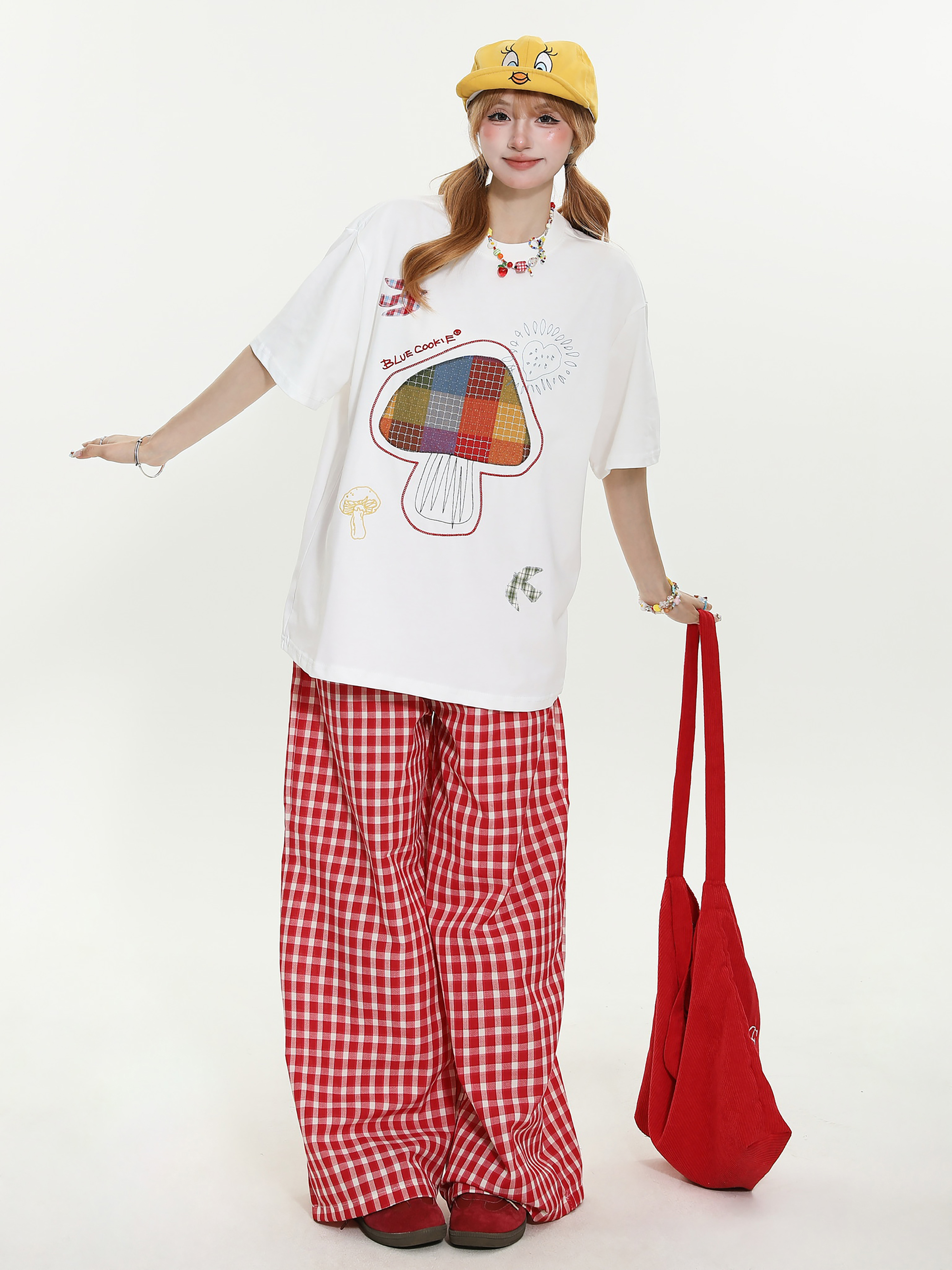 Sweet Wind Mushroom Patch Embroidery Short Sleeve T-Shirt for Women - Summer Loose Slimming Versatile Trendy Top Sweet Wind Mushroom Patch Embroidery Short Sleeve T-Shirt for Women - Summer Loose Slimming Versatile Trendy Top