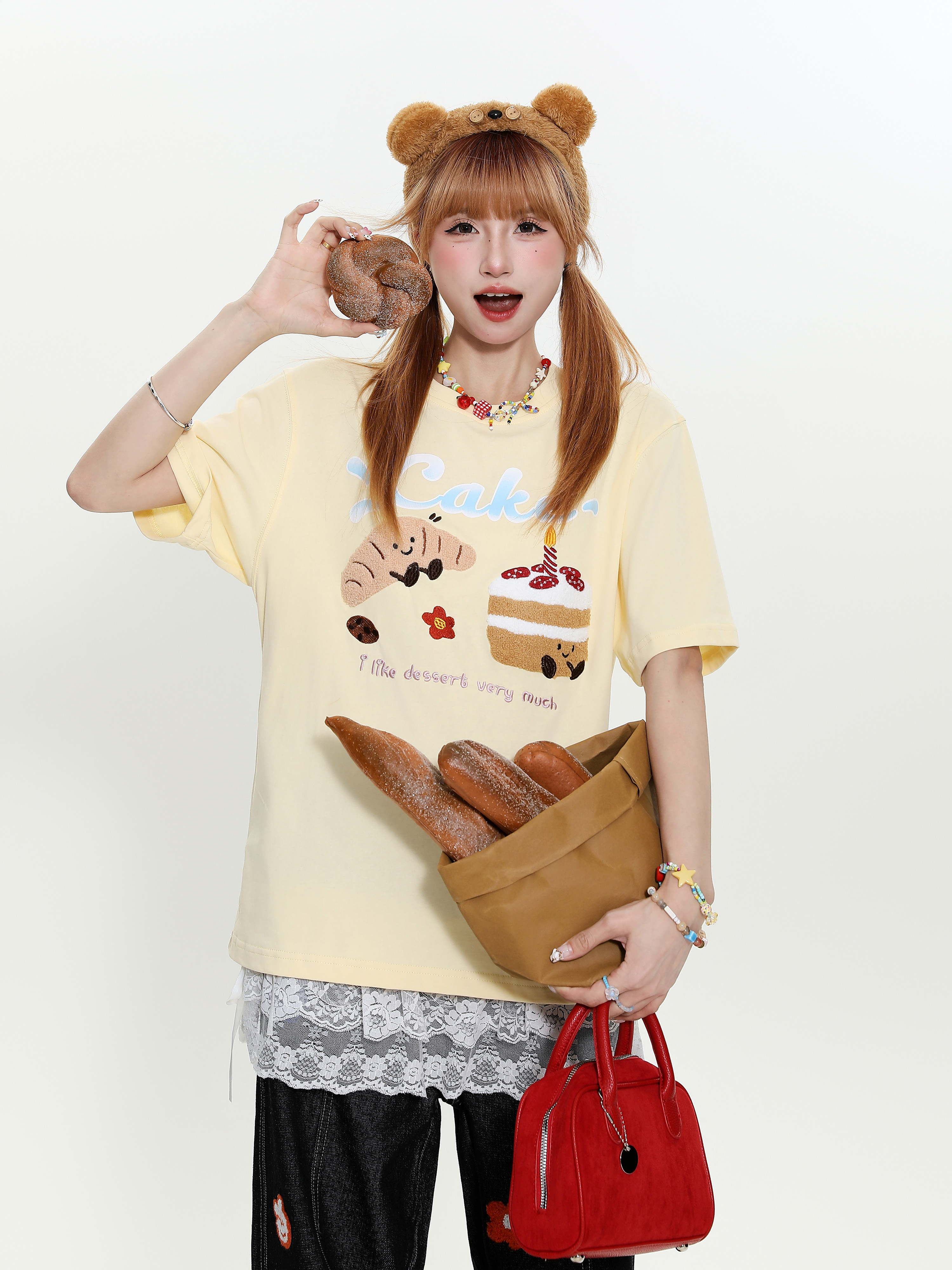 Sweet Wind Towel Embroidered Cake Short Sleeve T-Shirt for Women - Summer Loose Slim Fit Top, Trendy Casual Wear