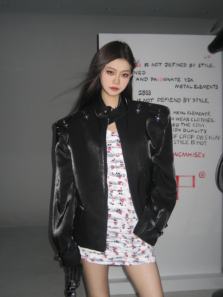 Textured Leather Jacket with Metal Airplane Buckle and Casual Pants Suit Set for Women - Stylish Outerwear Ensemble