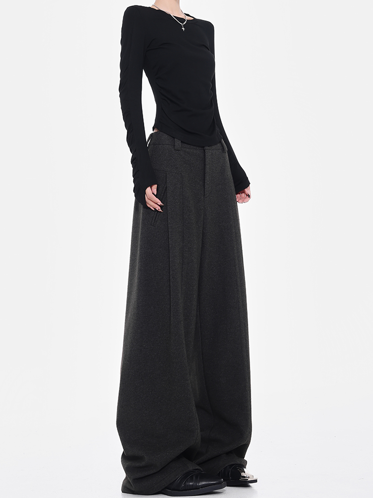 Thick Grey Versatile Suit Pants for Women, Straight Wide-Leg Floor-Length Trousers, Autumn/Winter Fashion Essentials Thick Grey Versatile Suit Pants for Women, Straight Wide-Leg Floor-Length Trousers, Autumn/Winter Fashion Essentials