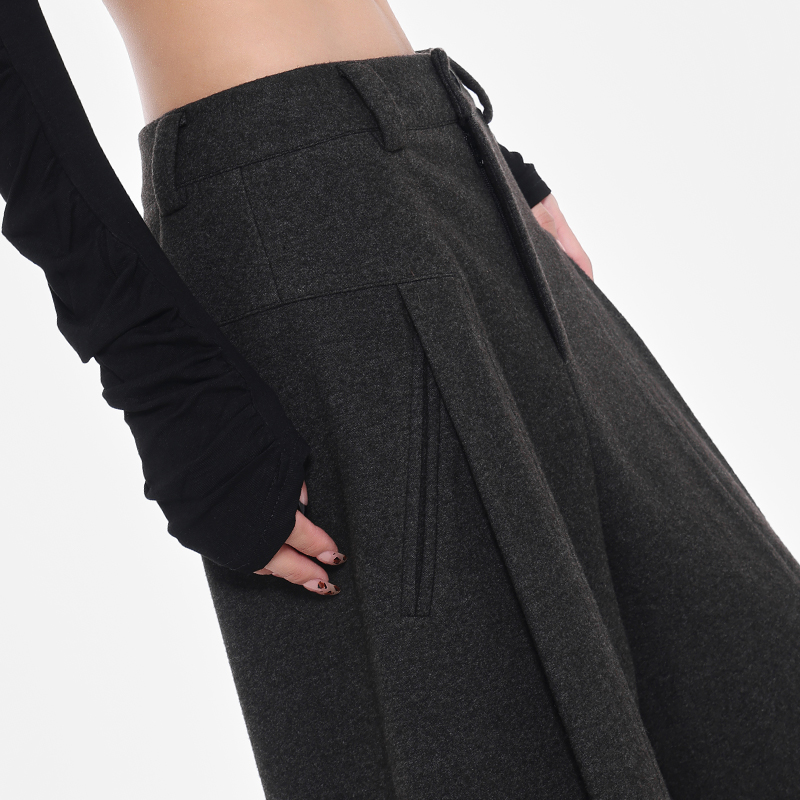 Thick Grey Versatile Suit Pants for Women, Straight Wide-Leg Floor-Length Trousers, Autumn/Winter Fashion Essentials