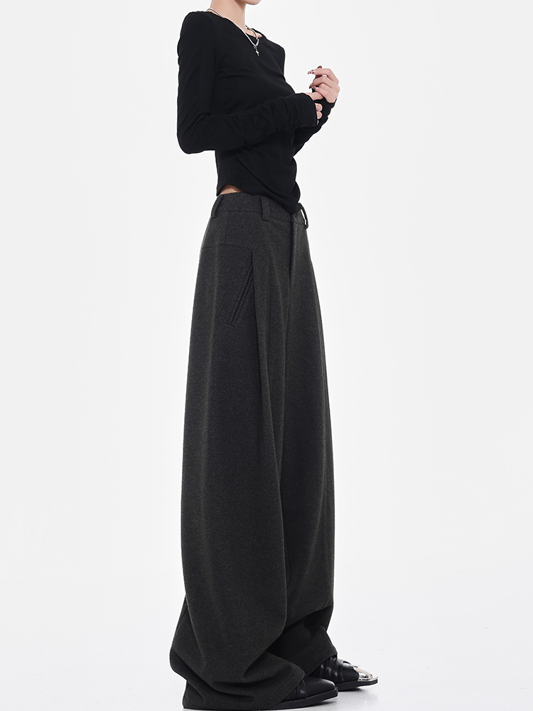 Thick Grey Versatile Suit Pants for Women, Straight Wide-Leg Floor-Length Trousers, Autumn/Winter Fashion Essentials Thick Grey Versatile Suit Pants for Women, Straight Wide-Leg Floor-Length Trousers, Autumn/Winter Fashion Essentials