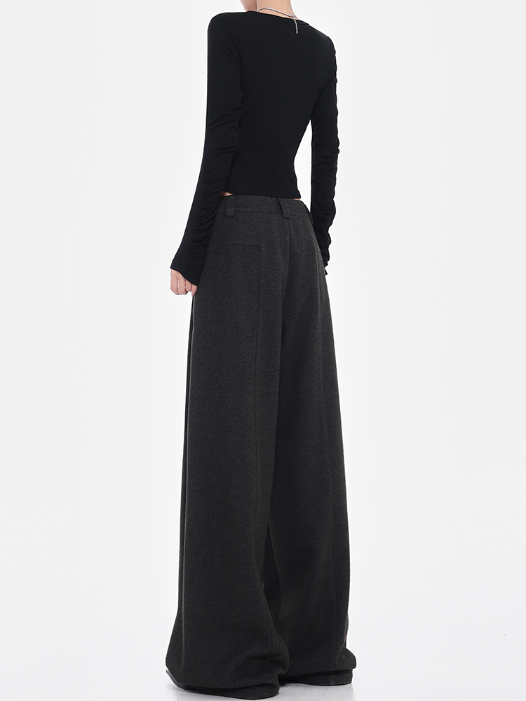 Thick Grey Versatile Suit Pants for Women, Straight Wide-Leg Floor-Length Trousers, Autumn/Winter Fashion Essentials Thick Grey Versatile Suit Pants for Women, Straight Wide-Leg Floor-Length Trousers, Autumn/Winter Fashion Essentials