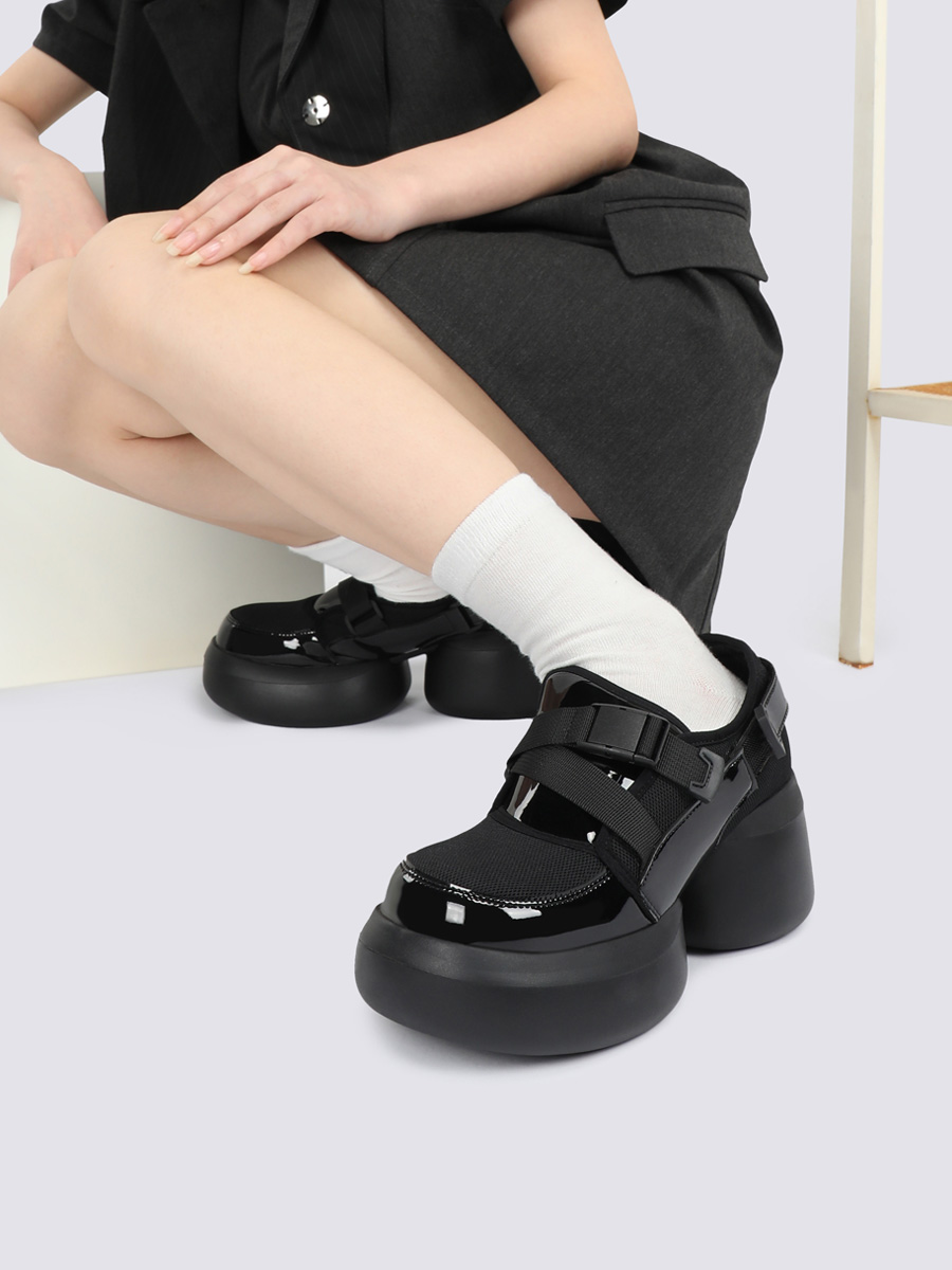 Thick-Soled Black Mary Jane Sneakers for Women - Summer 2025 Spicy Girl Mesh Leather Footwear