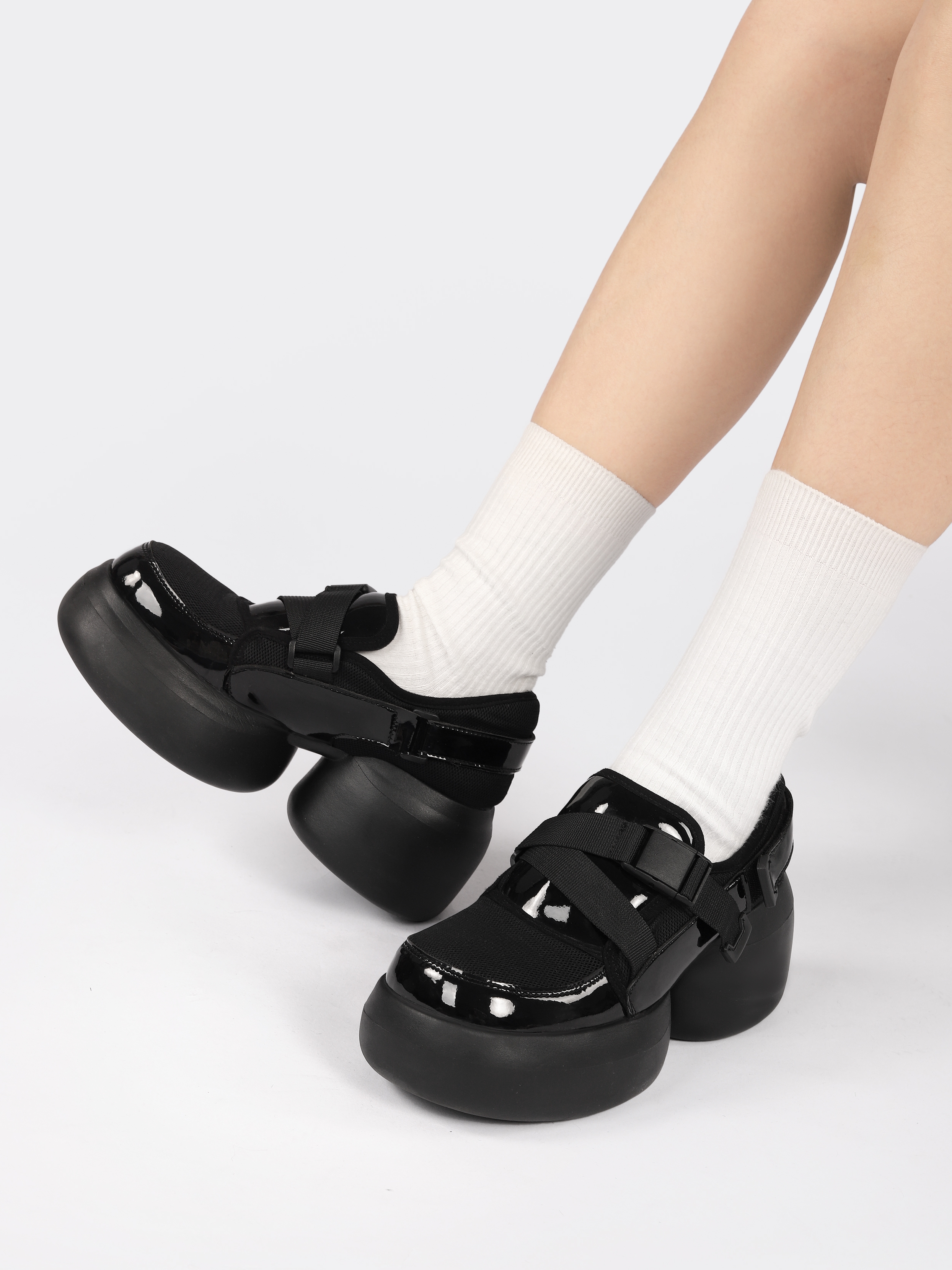 Thick-Soled Black Mary Jane Sneakers for Women - Summer 2025 Spicy Girl Mesh Leather Footwear