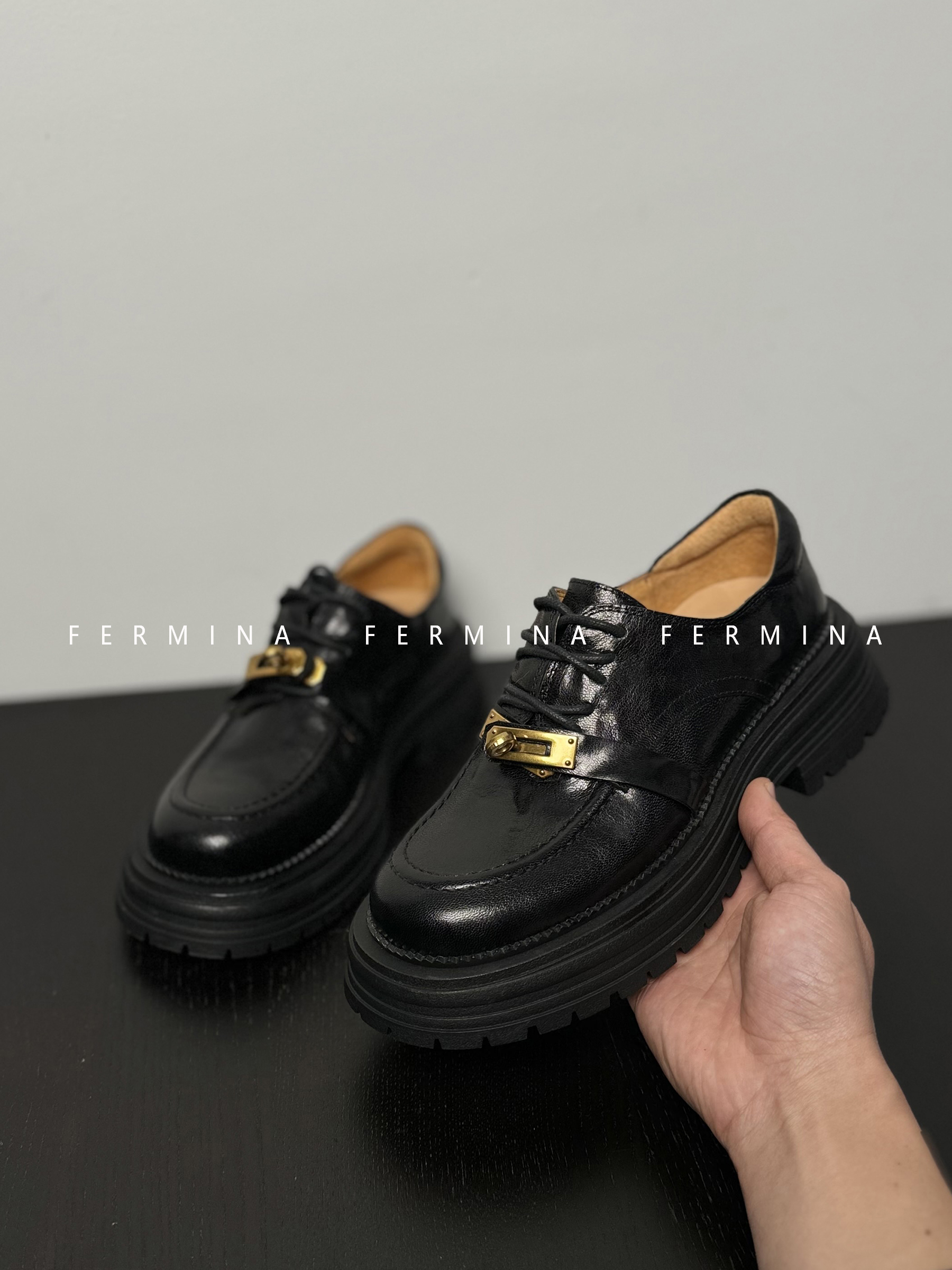 Thick-Soled British-Style Loafers for Women - Chunky Heels, Lace-Up Design, Height-Increasing Leather Shoes for Spring 2024