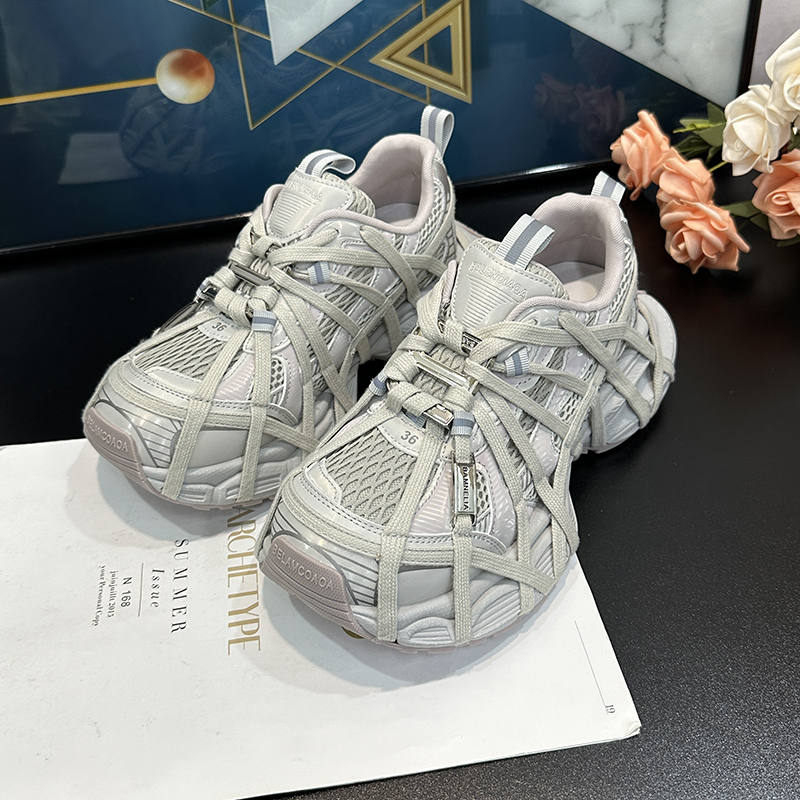 Thick-Soled Height-Increasing Dad Shoes for Women - 2025 Spring/Summer Niche Spider Web Mesh Lace-Up Casual Sneakers