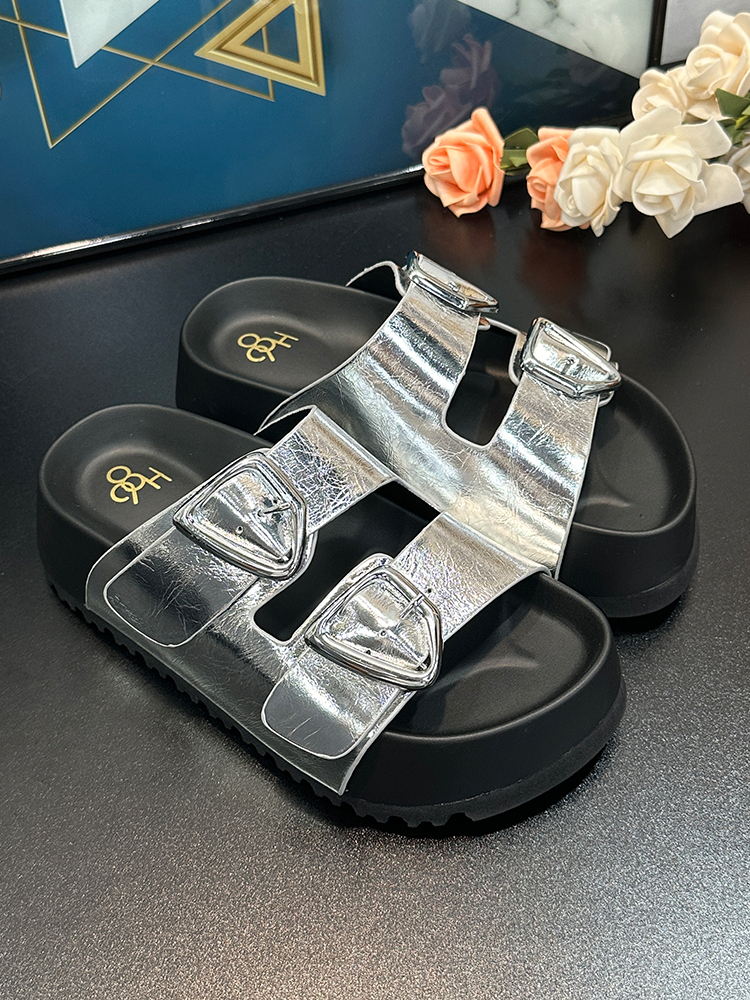 Thick-Soled Height-Increasing Double Strap Buckle Slide Sandals for Women - Versatile Genuine Leather Summer 2025 Footwear Thick-Soled Height-Increasing Double Strap Buckle Slide Sandals for Women - Versatile Genuine Leather Summer 2025 Footwear