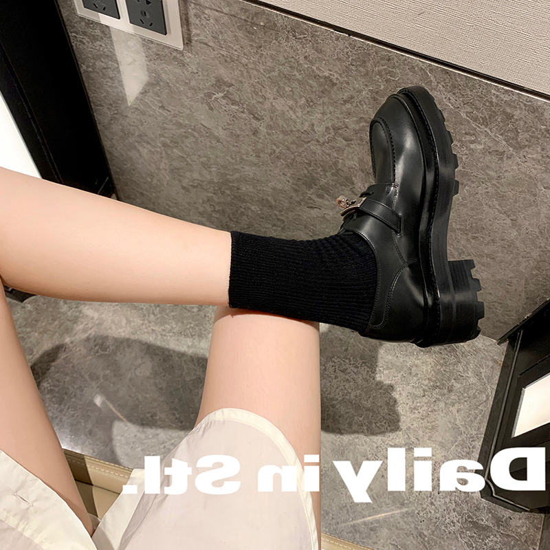 Thick-Soled Lock Buckle Loafers for Women - British Retro Lace-Up Chunky Heel Leather Shoes Thick-Soled Lock Buckle Loafers for Women - British Retro Lace-Up Chunky Heel Leather Shoes