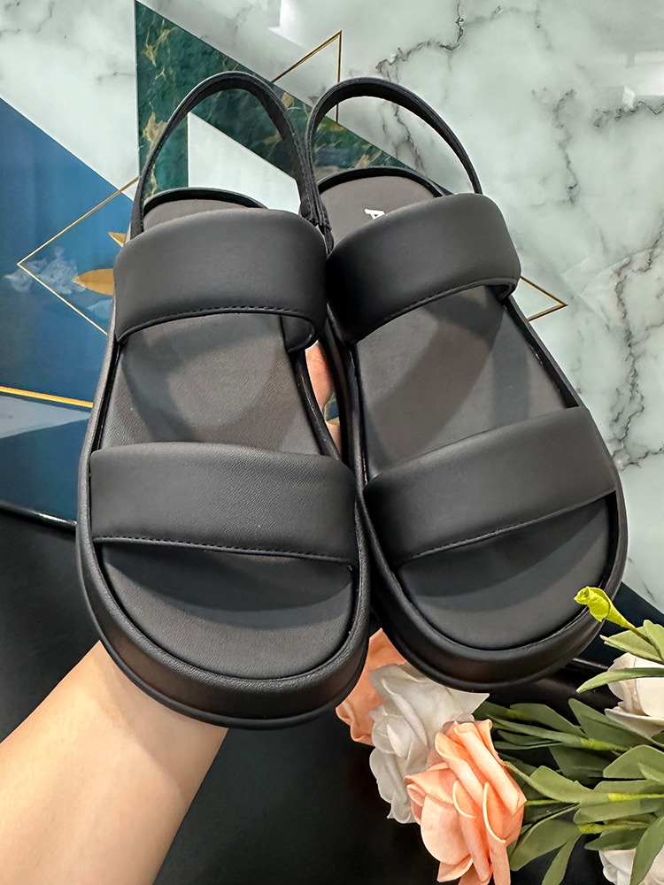 Thick-Soled One-Strap Sandals for Women - 2025 Summer Casual Roman Shoes, Soft Sole, Comfortable Black Footwear