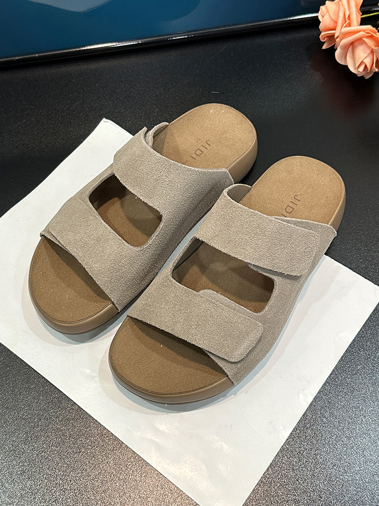 Thick-Soled Suede Half Slippers for Women - Retro Velcro One-Strap Casual Summer Footwear 2025 Style