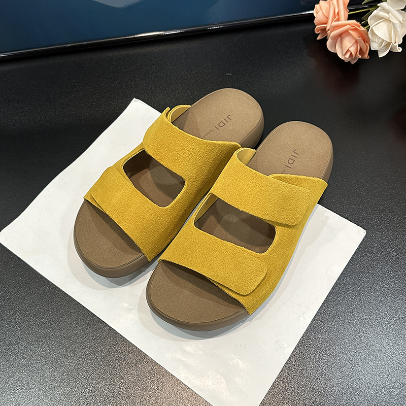 Thick-Soled Suede Half Slippers for Women - Retro Velcro One-Strap Casual Summer Footwear 2025 Style