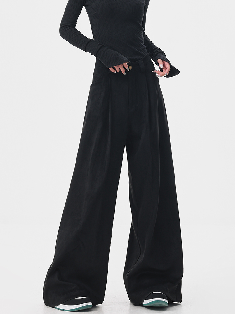 Thick Wide-Leg Casual Pants for Women, Loose Slimming Floor-Length Trousers, Autumn/Winter Fashion, Y2K Style Thick Wide-Leg Casual Pants for Women, Loose Slimming Floor-Length Trousers, Autumn/Winter Fashion, Y2K Style