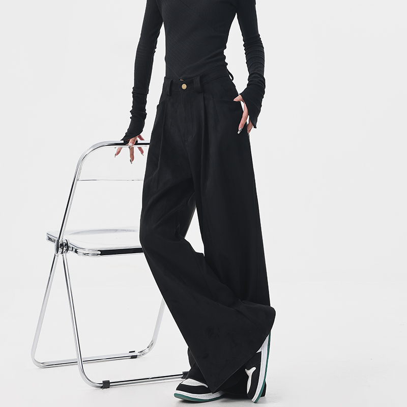 Thick Wide-Leg Casual Pants for Women, Loose Slimming Floor-Length Trousers, Autumn/Winter Fashion, Y2K Style