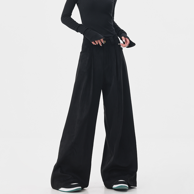Thick Wide-Leg Casual Pants for Women, Loose Slimming Floor-Length Trousers, Autumn/Winter Fashion, Y2K Style Thick Wide-Leg Casual Pants for Women, Loose Slimming Floor-Length Trousers, Autumn/Winter Fashion, Y2K Style