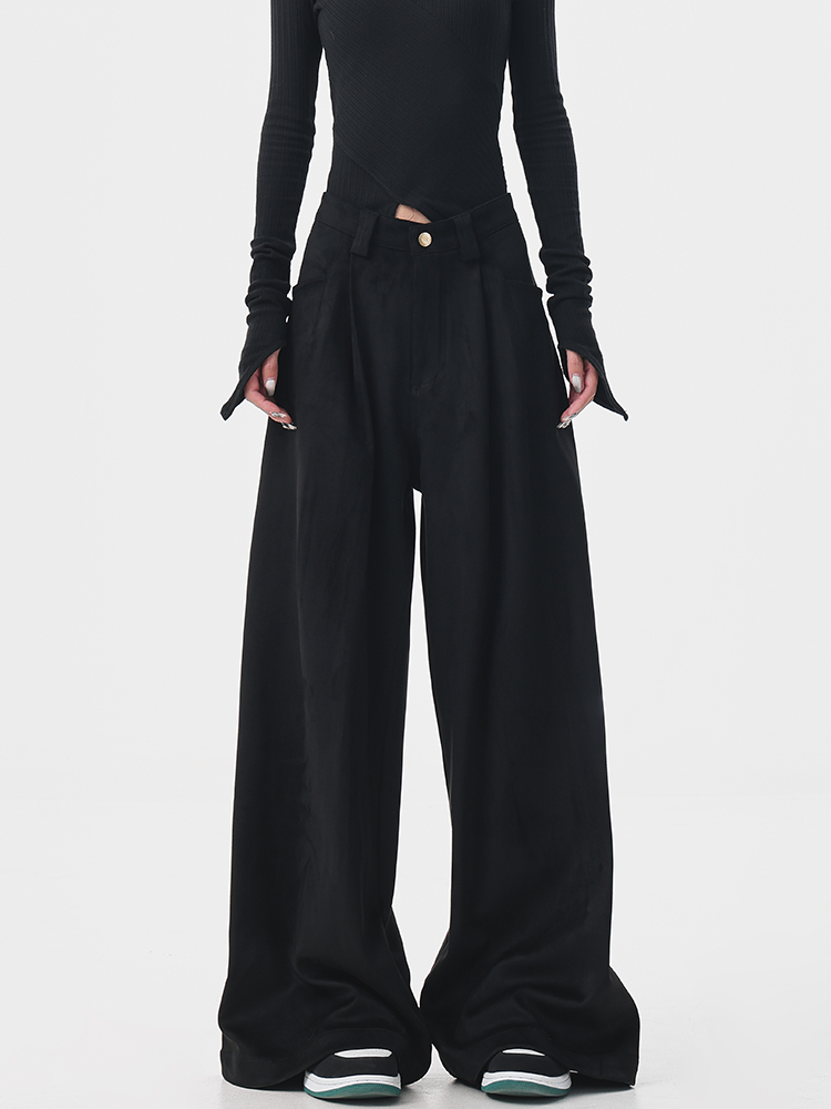 Thick Wide-Leg Casual Pants for Women, Loose Slimming Floor-Length Trousers, Autumn/Winter Fashion, Y2K Style