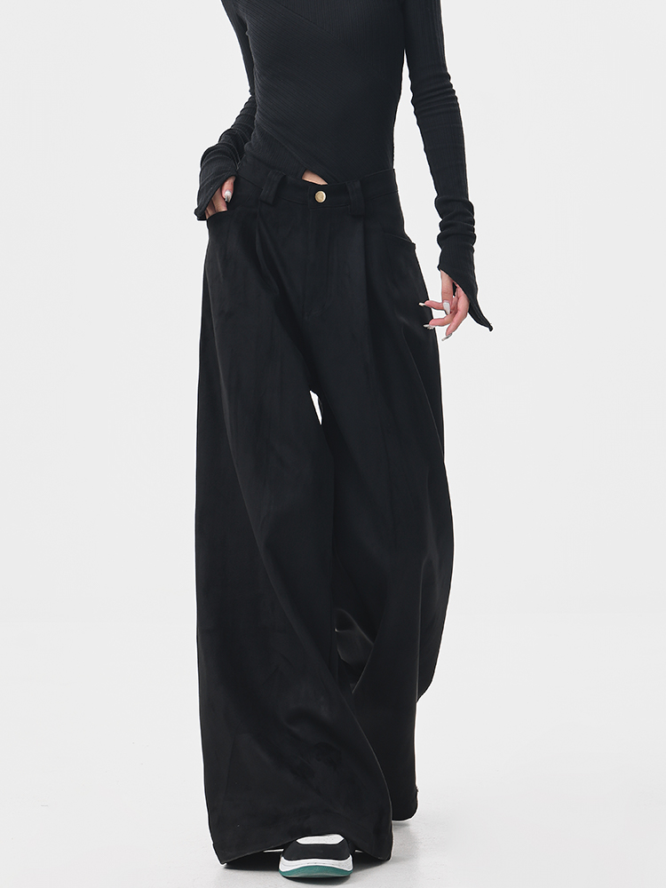 Thick Wide-Leg Casual Pants for Women, Loose Slimming Floor-Length Trousers, Autumn/Winter Fashion, Y2K Style Thick Wide-Leg Casual Pants for Women, Loose Slimming Floor-Length Trousers, Autumn/Winter Fashion, Y2K Style