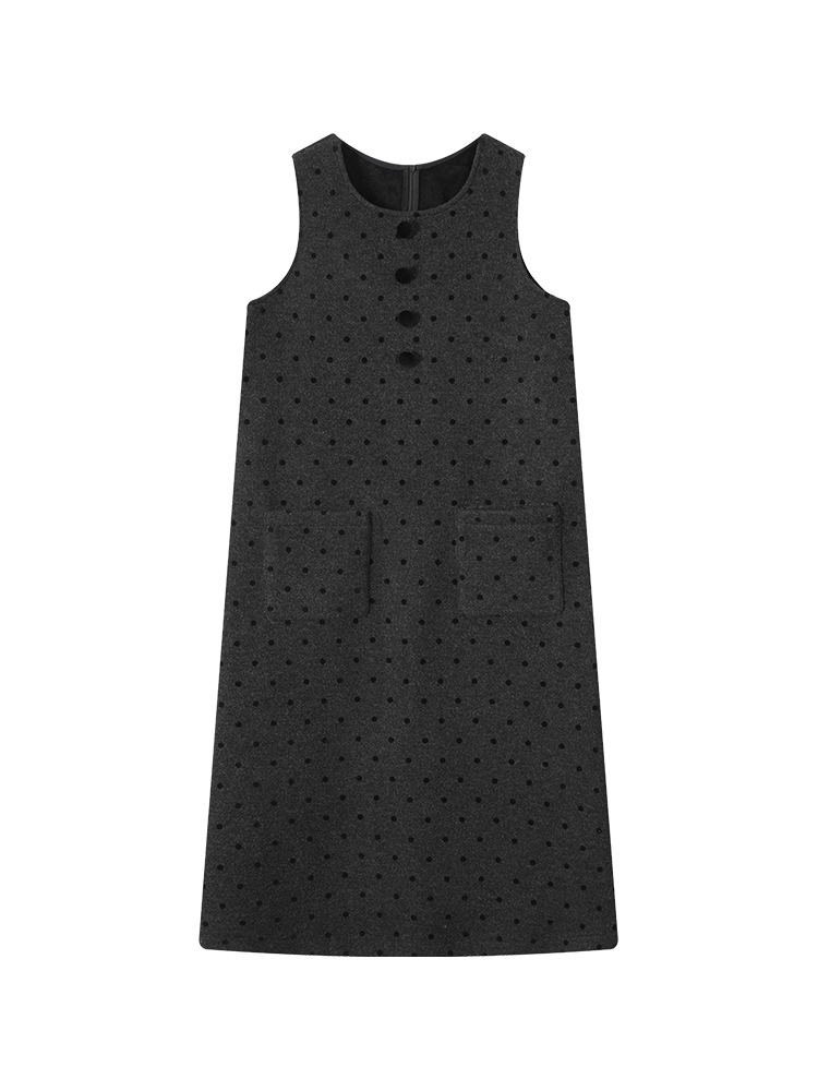 Thickened Black Polka Dot Suspender Dress for Women - Korean Style Long Loose Dress for Autumn & Winter Fashion