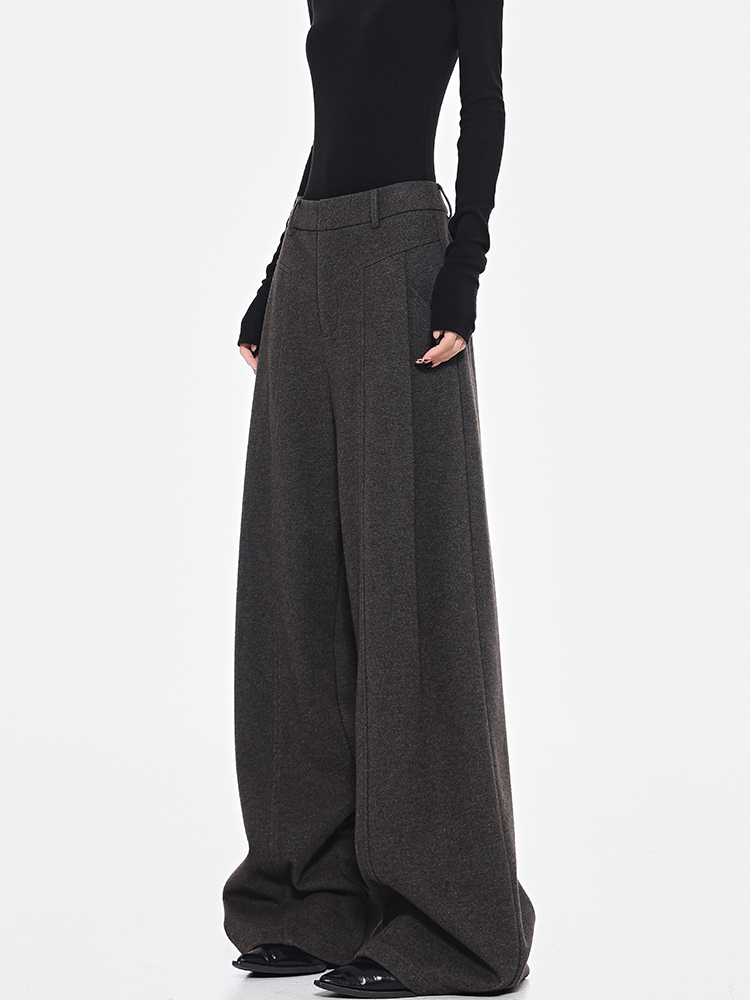 Thickened Gray Wide-Leg Suit Pants for Women - Straight Loose Draped Versatile Floor-Length Trousers - Y2K Fashion Style