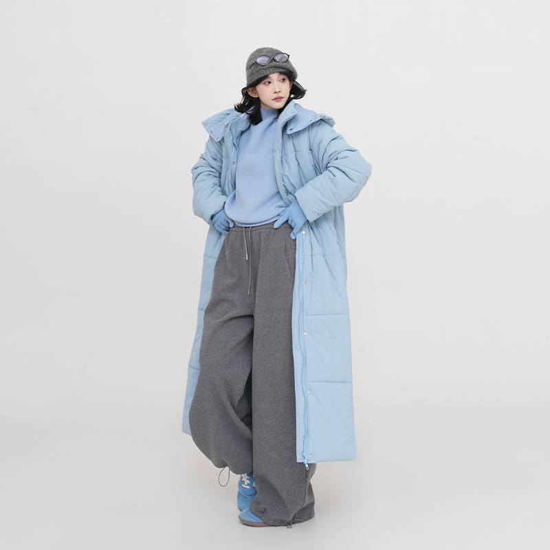 Thickened Hooded Long Sleeve Cotton Coat for Women - Solid Color Over-Knee Warm Jacket in Korean Style for Winter