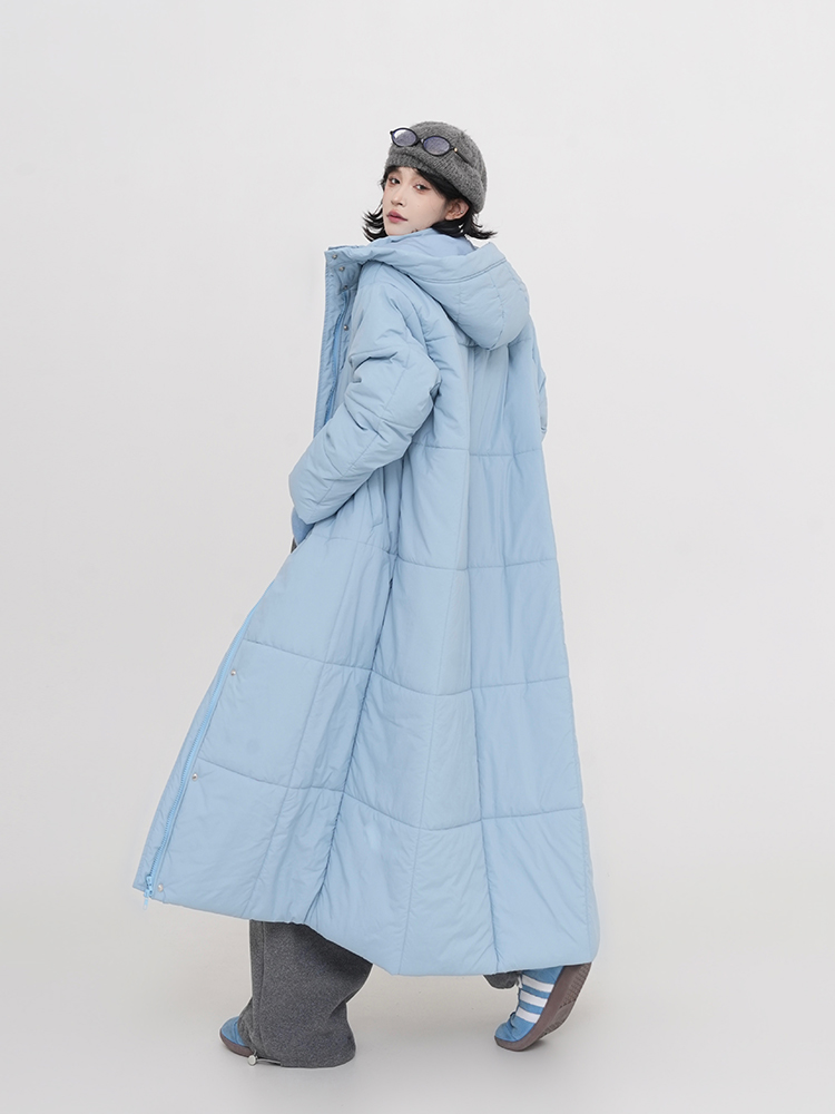 Thickened Hooded Long Sleeve Cotton Coat for Women - Solid Color Over-Knee Warm Jacket in Korean Style for Winter Thickened Hooded Long Sleeve Cotton Coat for Women - Solid Color Over-Knee Warm Jacket in Korean Style for Winter