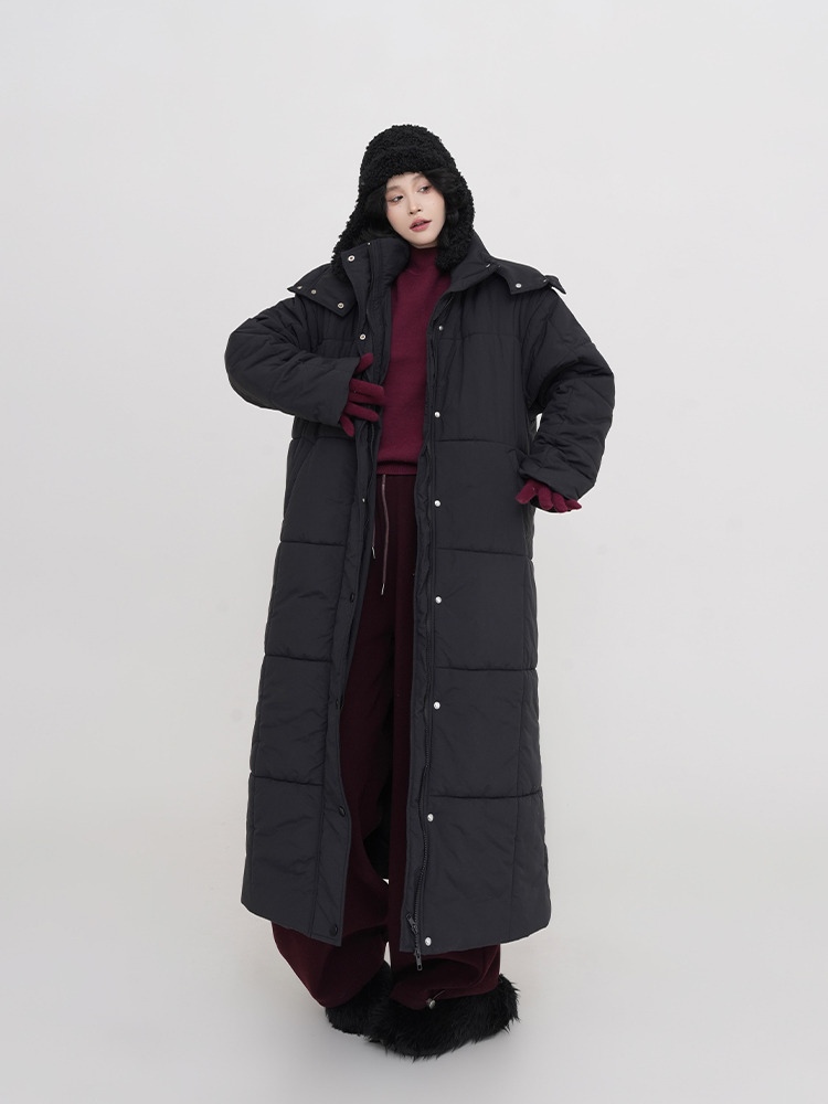 Thickened Hooded Long Sleeve Cotton Coat for Women - Solid Color Over-Knee Warm Jacket in Korean Style for Winter Thickened Hooded Long Sleeve Cotton Coat for Women - Solid Color Over-Knee Warm Jacket in Korean Style for Winter