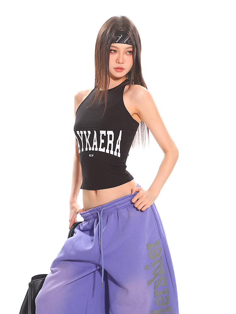 Three-Color Simple Letter Print Crop Vest for Women - Summer Retro Sleeveless Top, European American Style, Hot Girl Fashion Three-Color Simple Letter Print Crop Vest for Women - Summer Retro Sleeveless Top, European American Style, Hot Girl Fashion