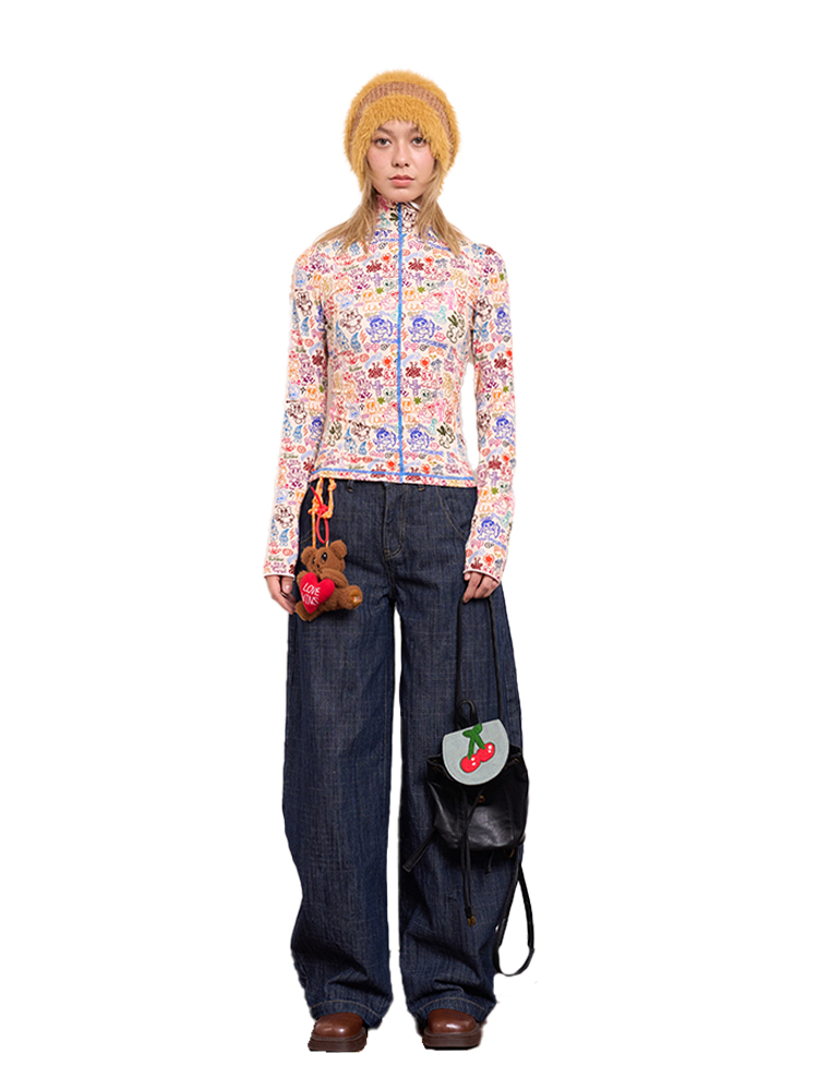 Tight Long Sleeve Knitted Base Layer with Original Rice Base Print - Unique Artist Design for 90s and Y2K Style Fashion Tight Long Sleeve Knitted Base Layer with Original Rice Base Print - Unique Artist Design for 90s and Y2K Style Fashion