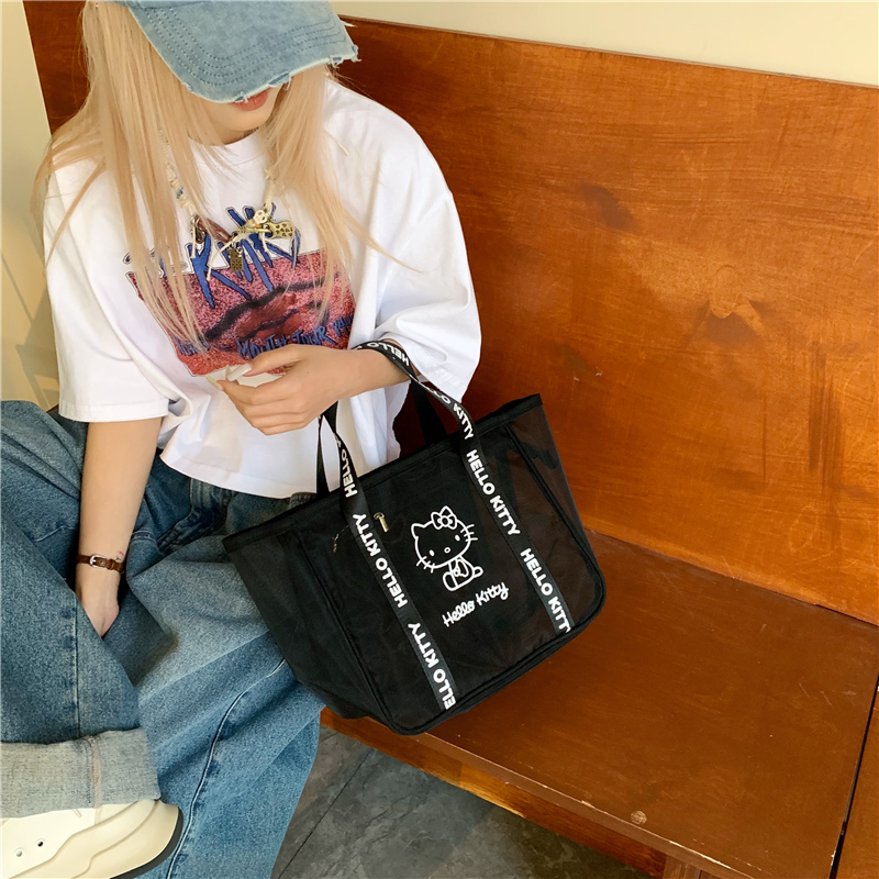 Transparent Hollow Mesh Tote Bag - Cute Large Capacity Hello Kitty Makeup, Mommy, and Toiletry Bag