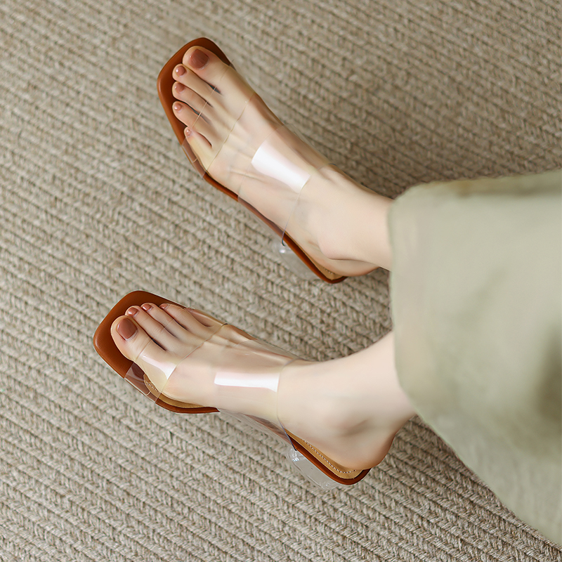 Transparent One-Strap Open-Toe Chunky Heel Sandals for Women - Outdoor Mid-Heel Mules, Trendy Summer Footwear, Stylish and Comfortable